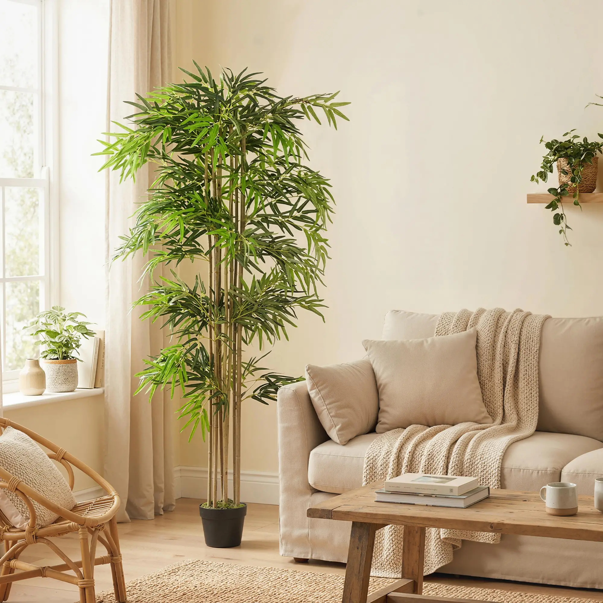 6FT Artificial Bamboo Tree, Fake Plant, 1530 Leaves, Green - Image 7