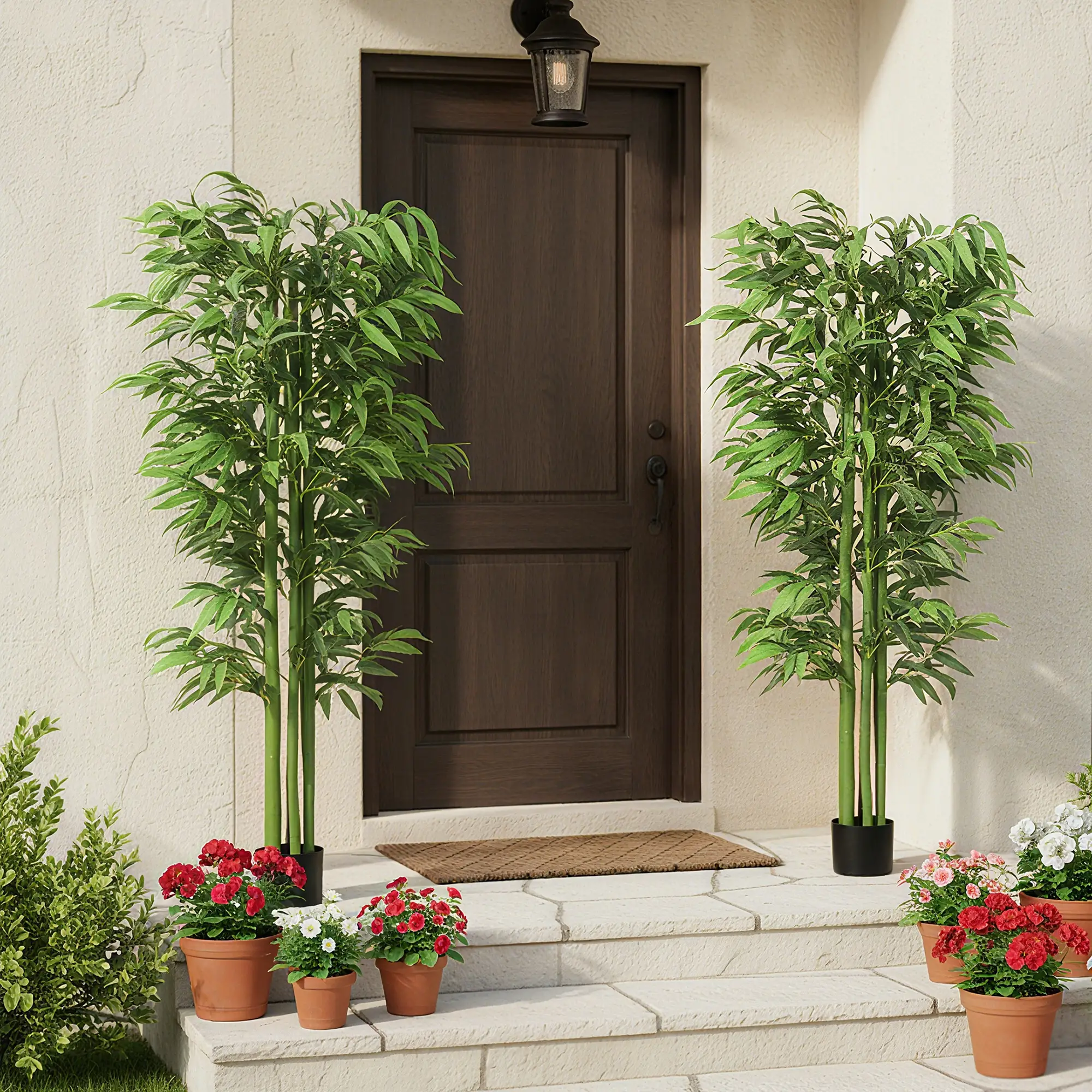 6FT Artificial Bamboo Trees Set of 2, Fake Plants with Nursery Pot - Image 2