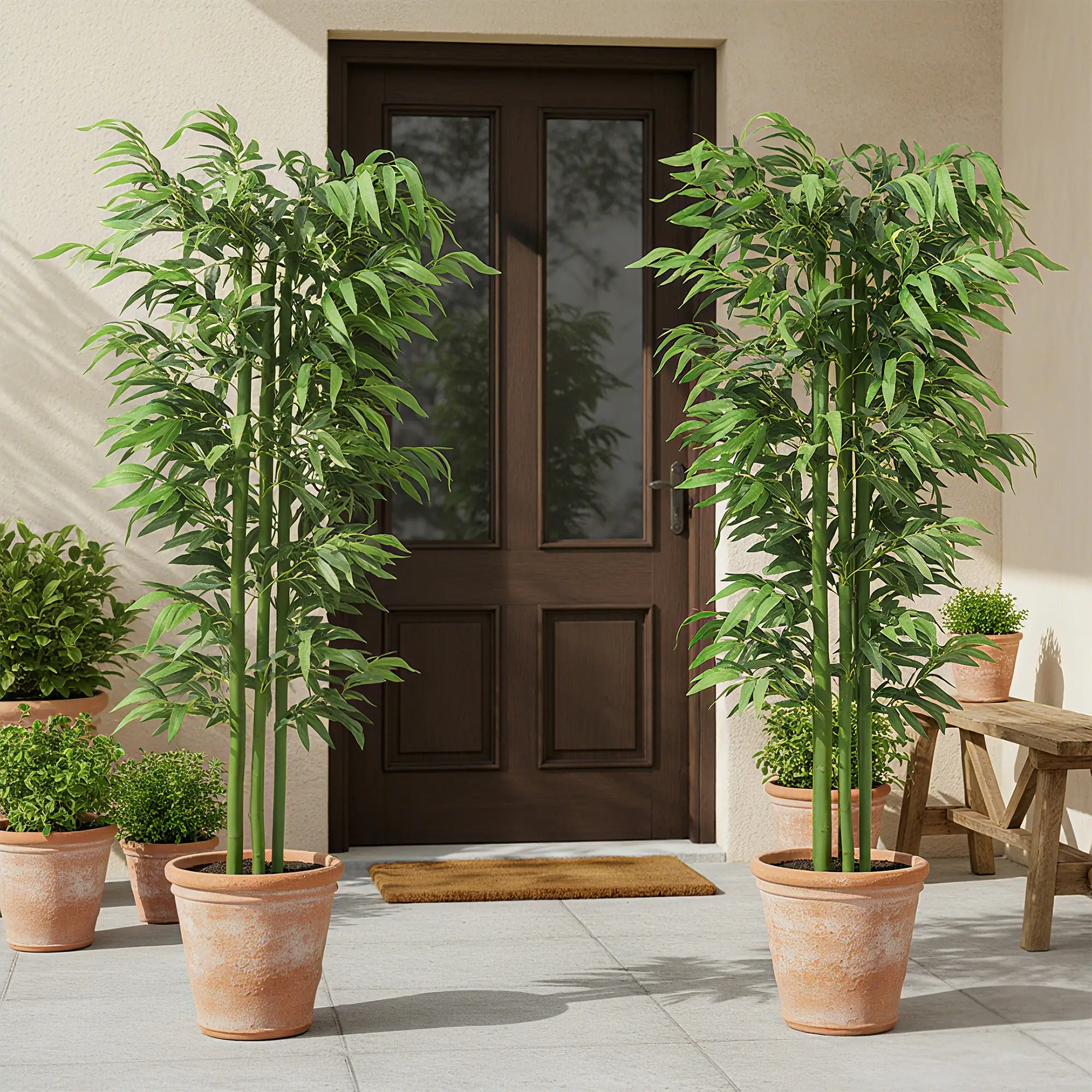6FT Artificial Bamboo Trees Set of 2, Fake Plants with Nursery Pot - Image 7