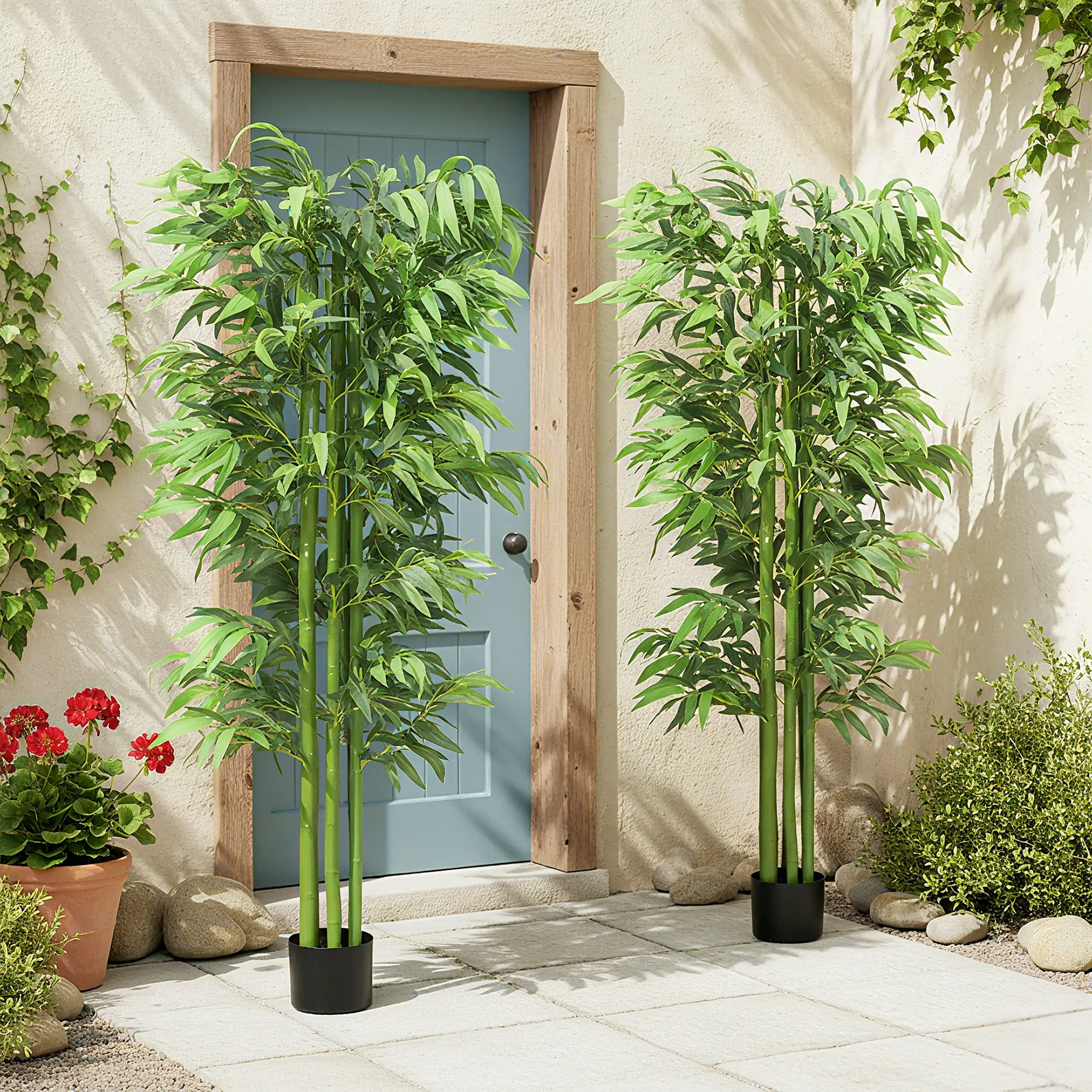 6FT Artificial Bamboo Trees Set of 2, Fake Plants with Nursery Pot - Image 8