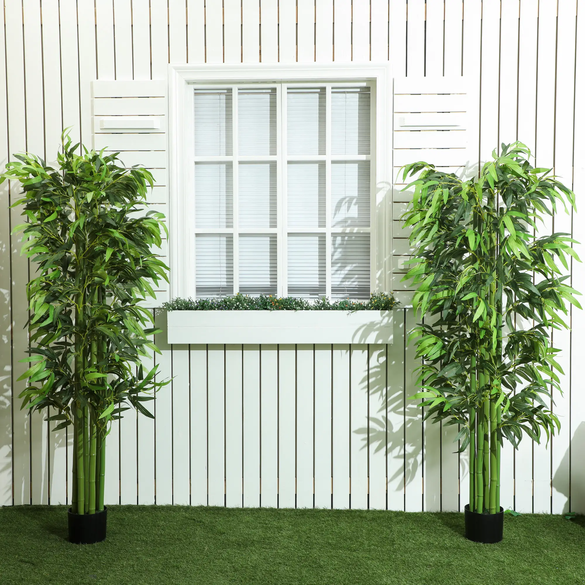 6FT Artificial Bamboo Trees Set of 2, Fake Plants with Nursery Pot - Image 9