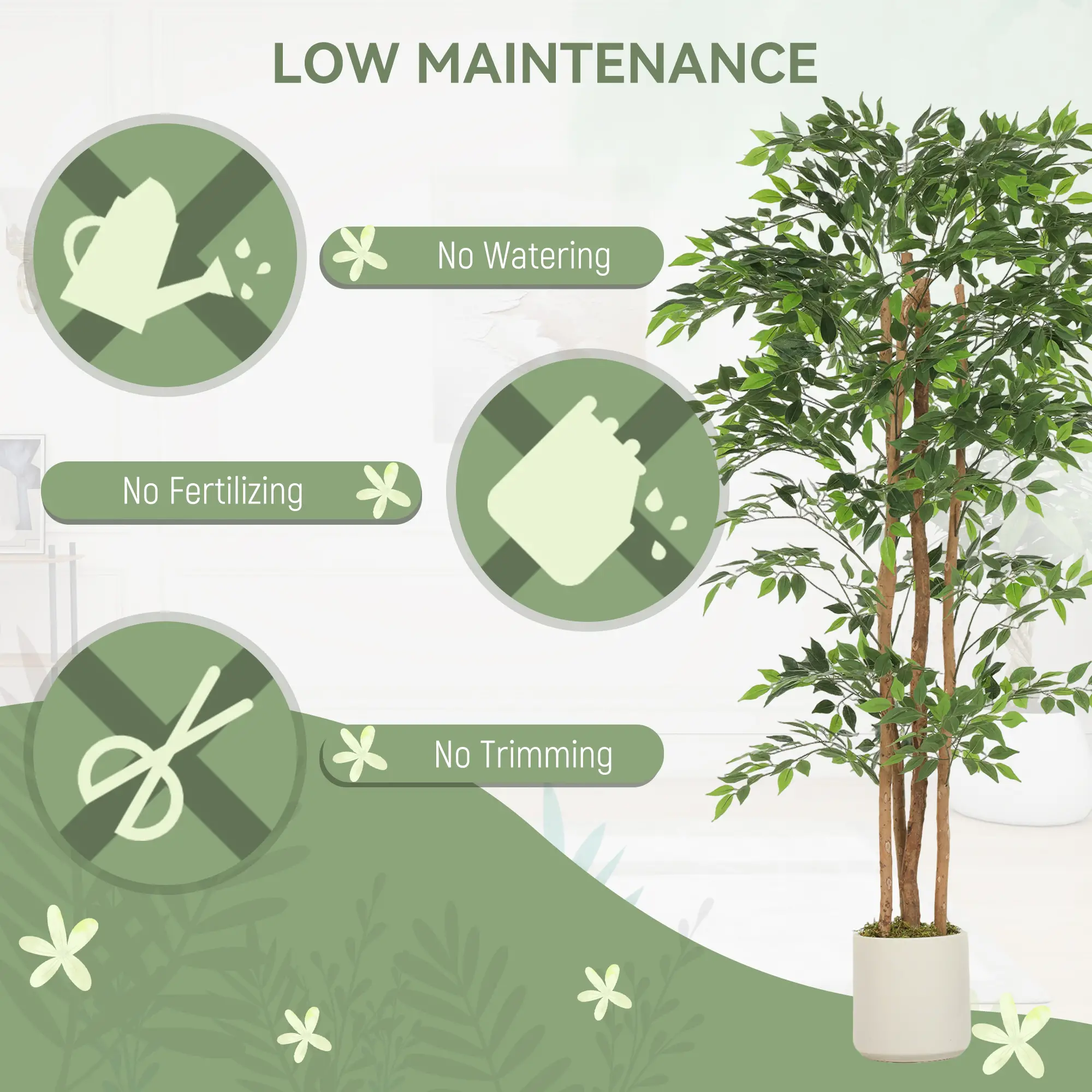 6FT Artificial Banyan Tree Set, Fake Potted Tree With Wood Trunk - Image 5