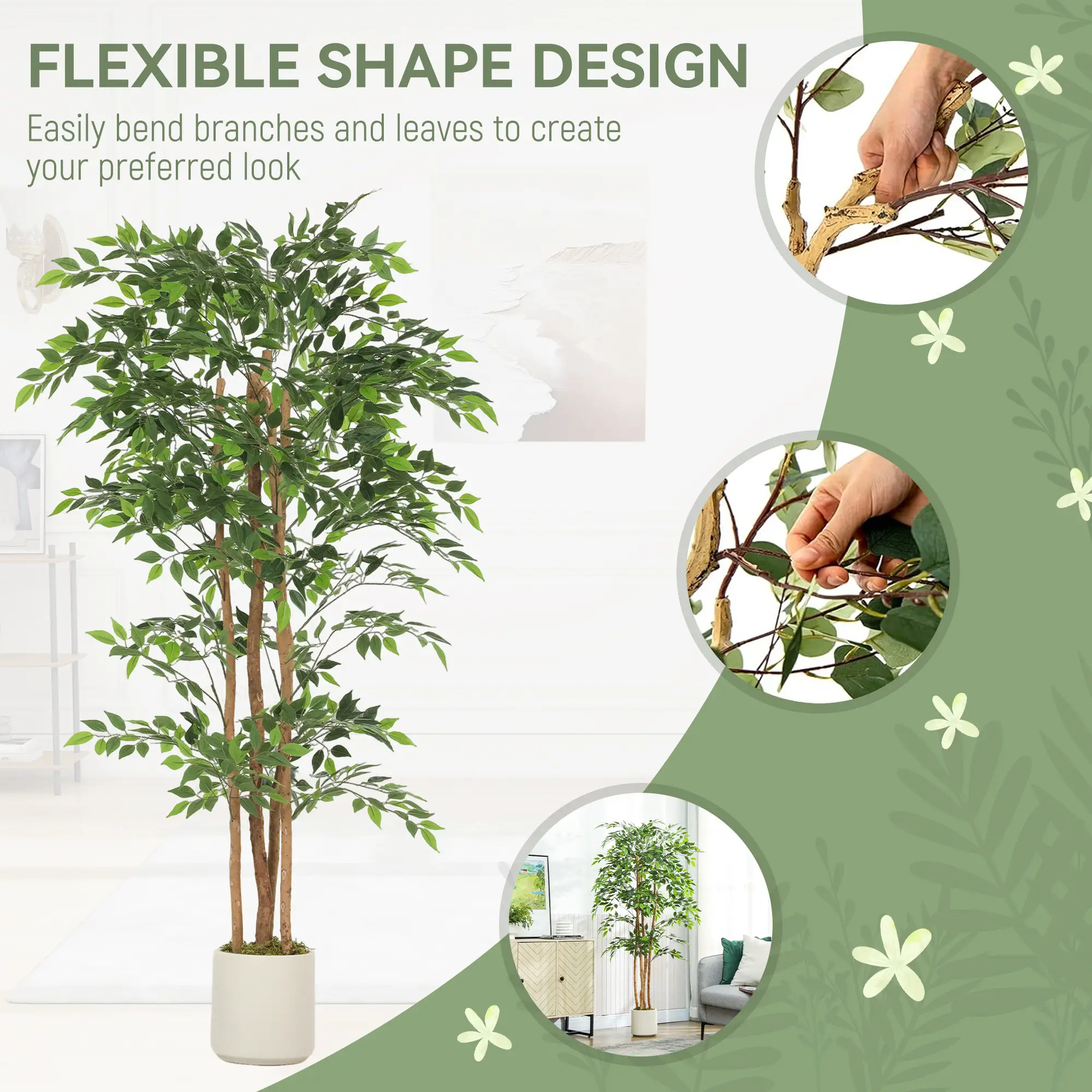 6FT Artificial Banyan Tree Set, Fake Potted Tree With Wood Trunk - Image 6