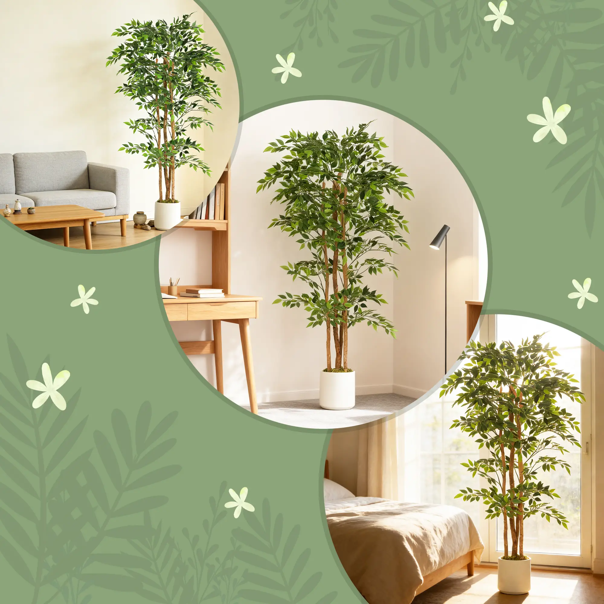 6FT Artificial Banyan Tree Set, Fake Potted Tree With Wood Trunk - Image 7