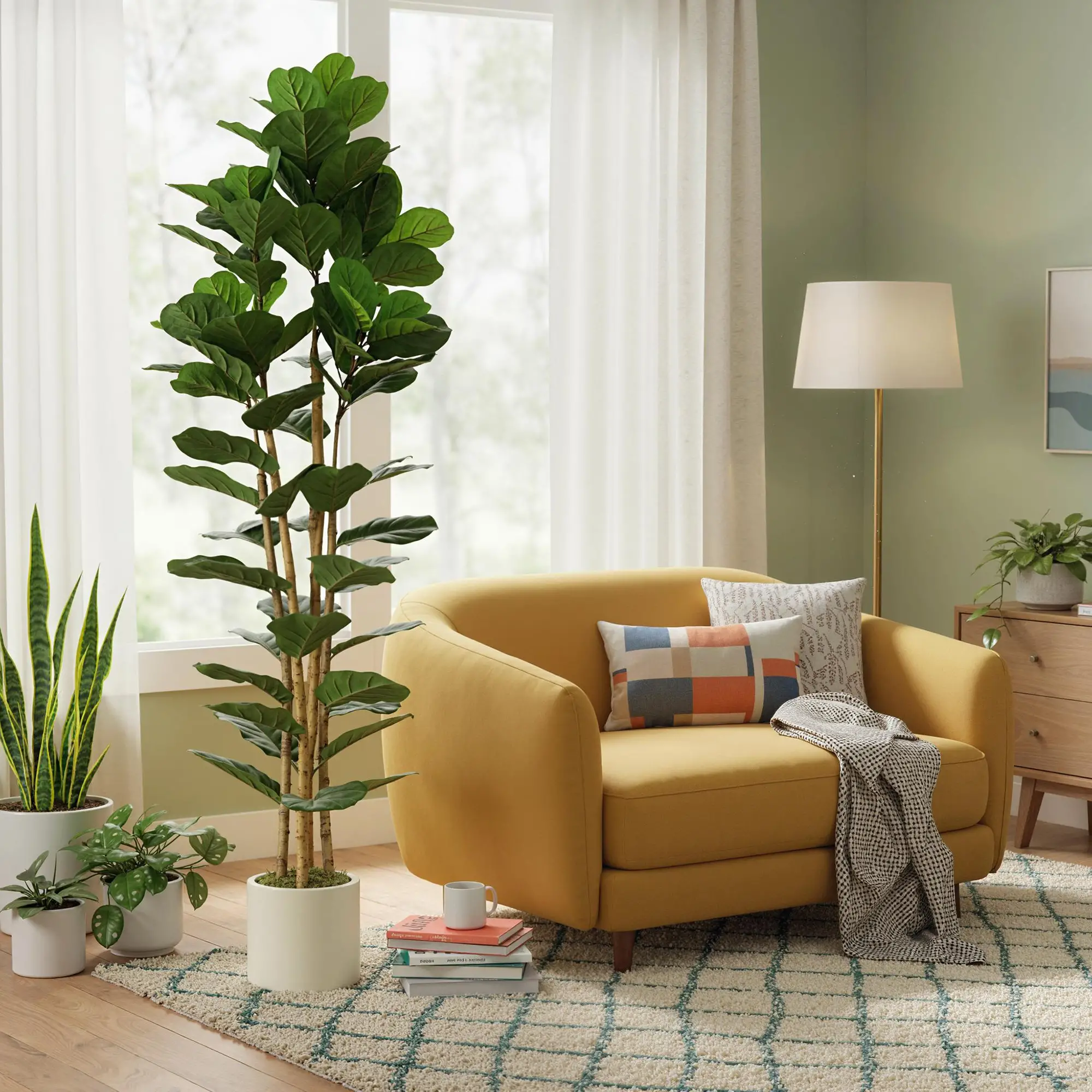 6FT Artificial Fiddle Leaf Fig Tree, Fake Potted Tree, Green - Image 10