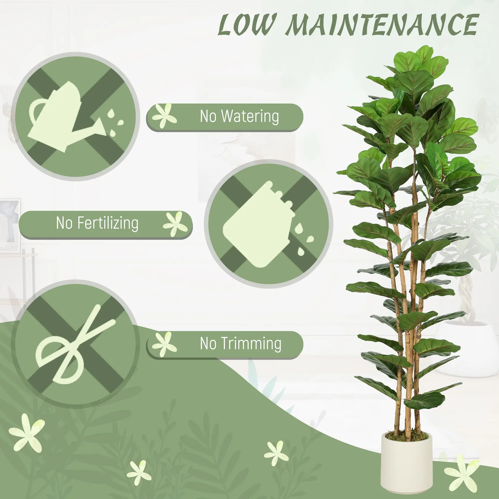 6FT Artificial Fiddle Leaf Fig Tree, Fake Potted Tree, Green - Image 5