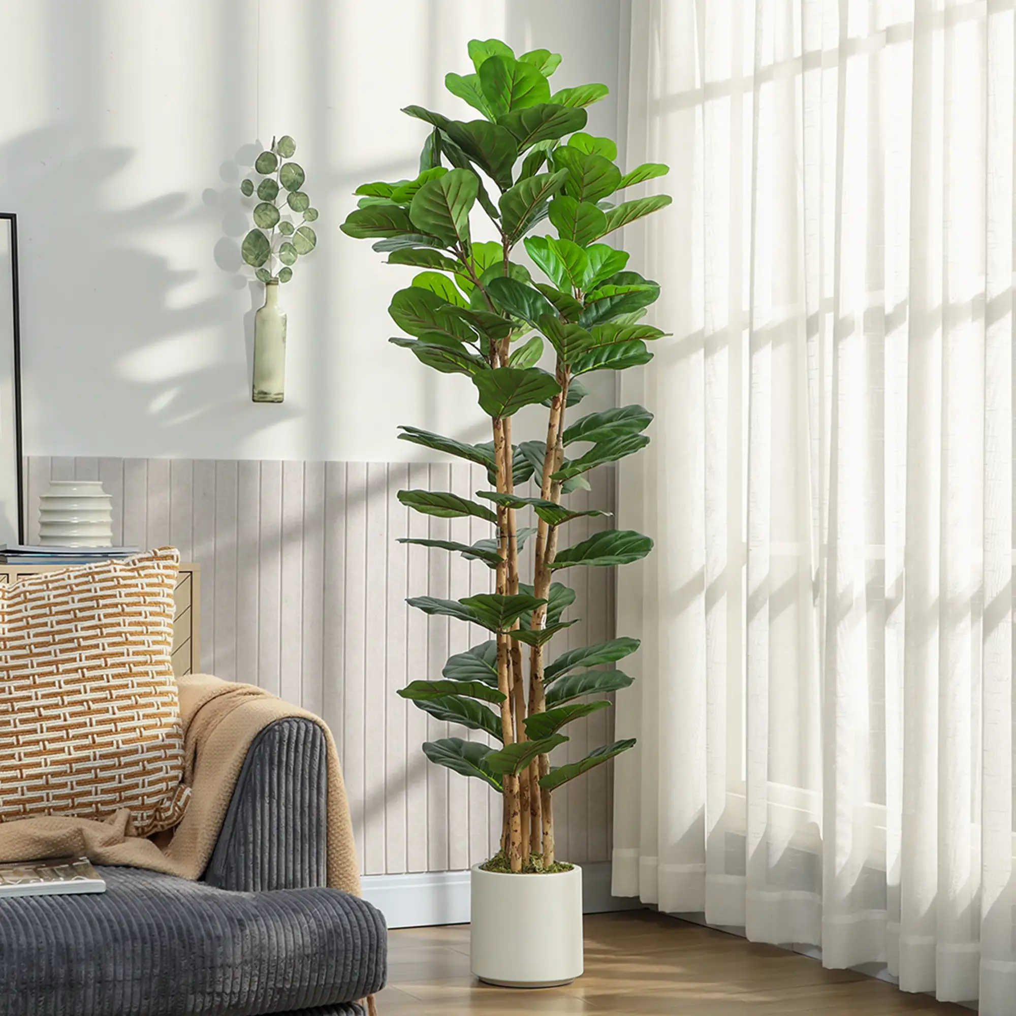 6FT Artificial Fiddle Leaf Fig Tree, Fake Potted Tree, Green - Image 8