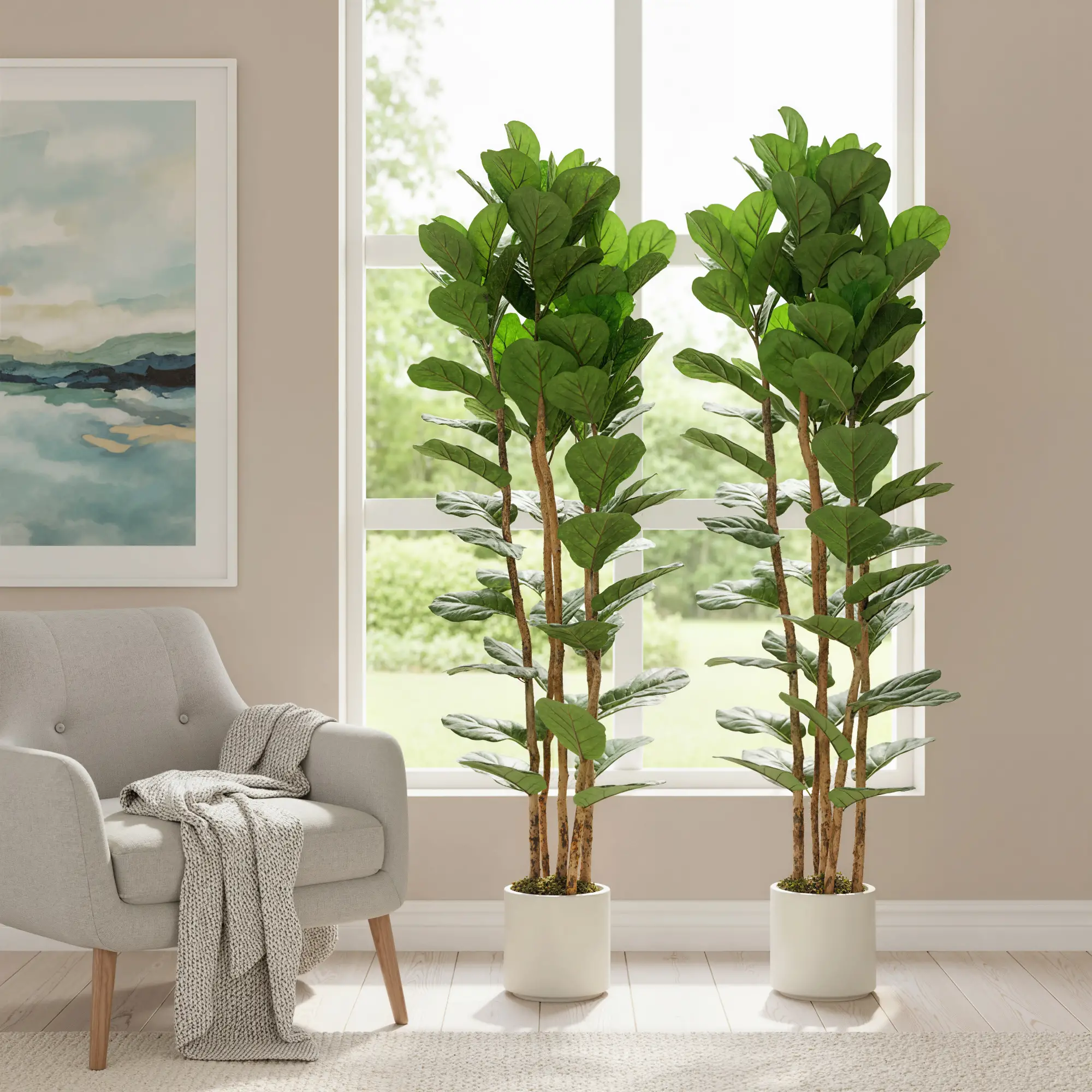 6FT Artificial Fiddle Leaf Fig Tree Set Of 2, Fake Potted Tree, Green - Image 10
