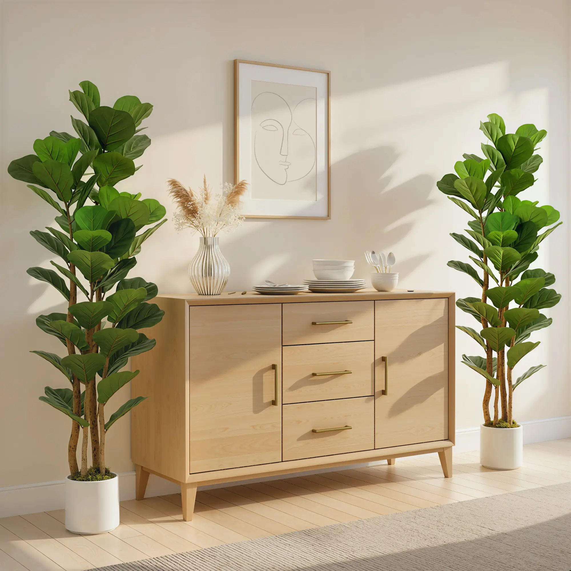 6FT Artificial Fiddle Leaf Fig Tree Set Of 2, Fake Potted Tree, Green - Image 2