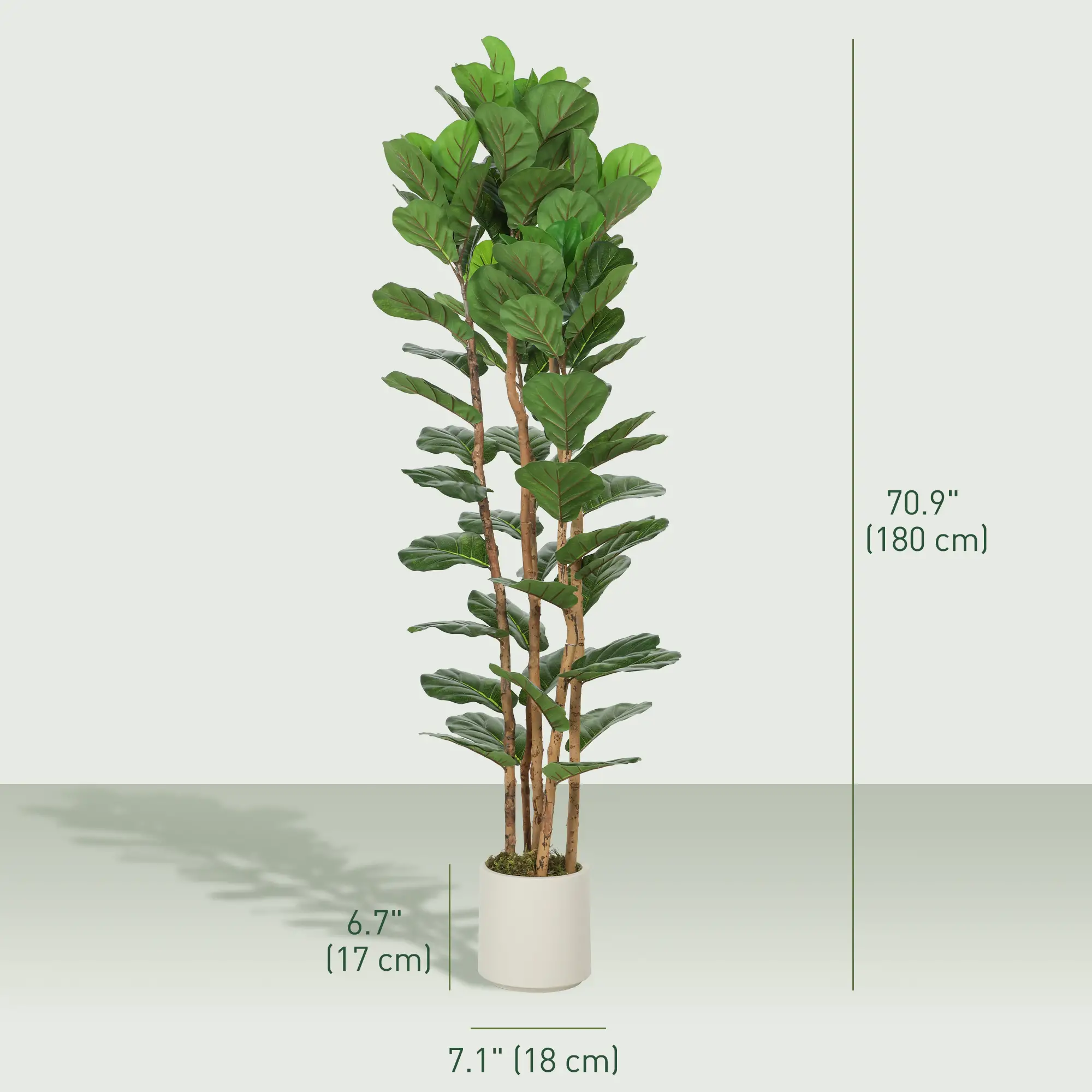 6FT Artificial Fiddle Leaf Fig Tree Set Of 2, Fake Potted Tree, Green - Image 3