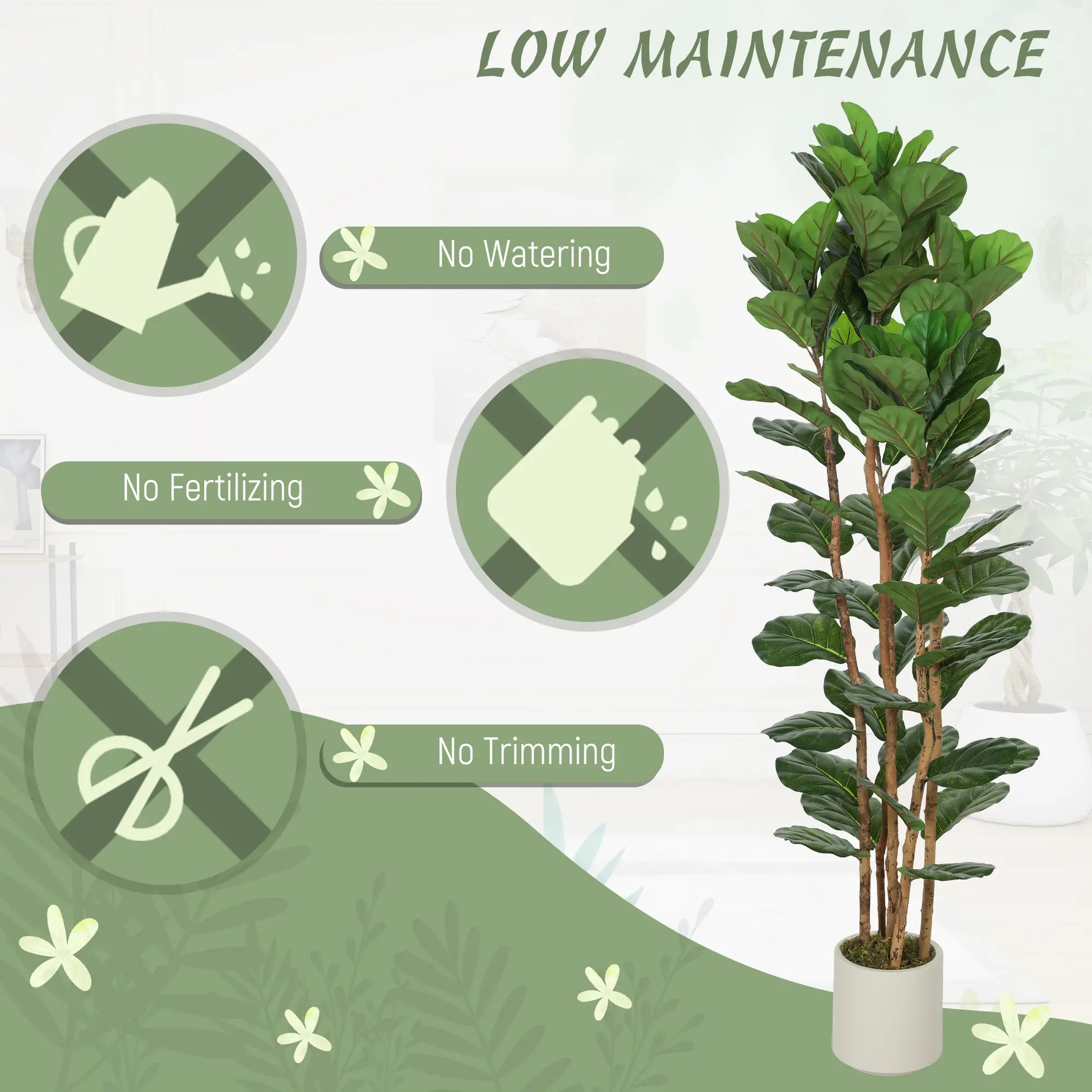 6FT Artificial Fiddle Leaf Fig Tree Set Of 2, Fake Potted Tree, Green - Image 5