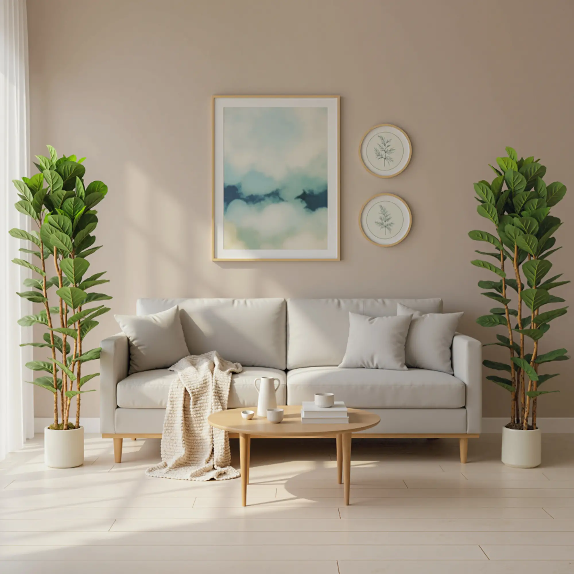 6FT Artificial Fiddle Leaf Fig Tree Set Of 2, Fake Potted Tree, Green - Image 8
