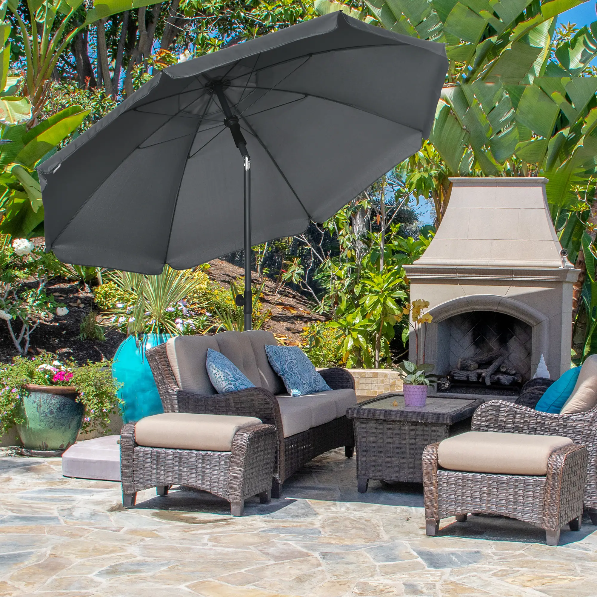 6ft Beach Umbrella, UV50+ Vented Canopy, Push Button Tilt, Dark Grey - Image 2