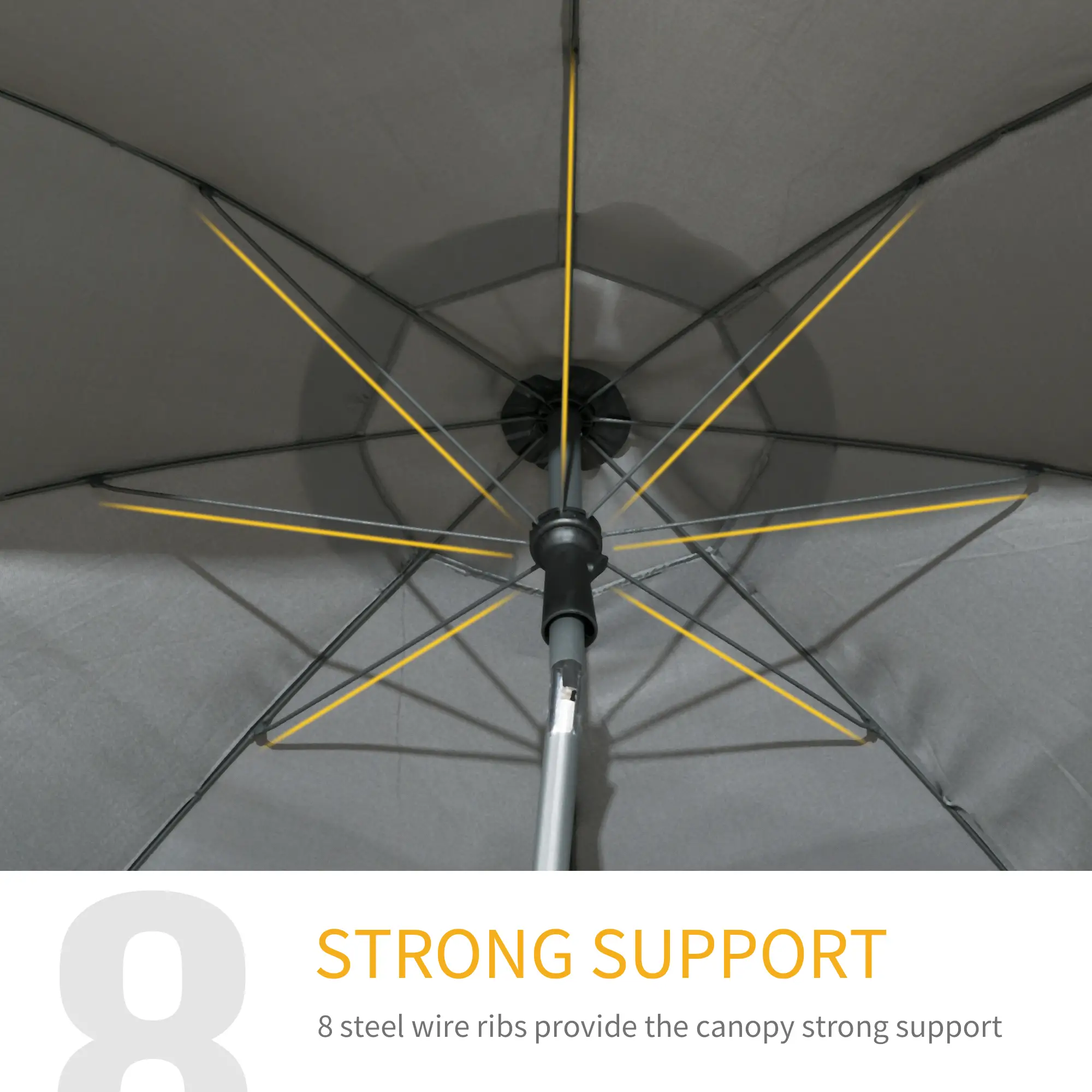 6ft Beach Umbrella, UV50+ Vented Canopy, Push Button Tilt, Dark Grey - Image 6