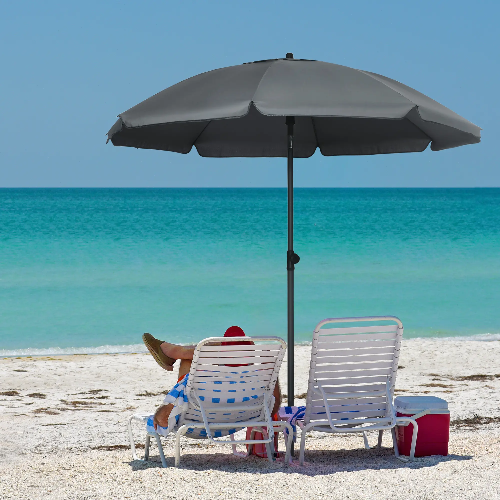 6ft Beach Umbrella, UV50+ Vented Canopy, Push Button Tilt, Dark Grey - Image 8