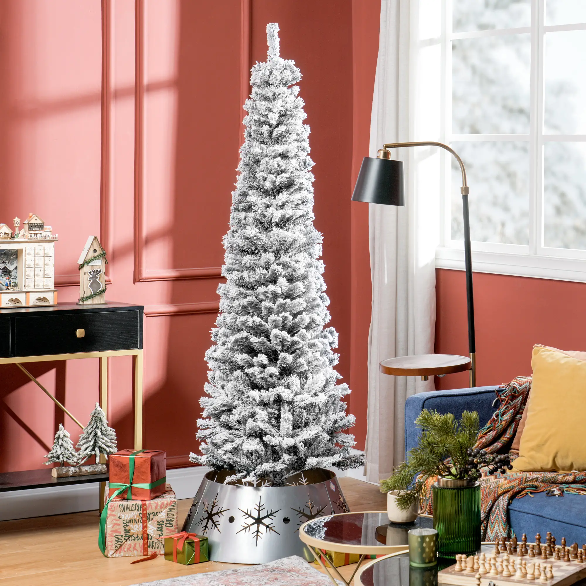 6ft Flocked Pencil Christmas Tree, Realistic Branch Tips, Black - Image 2