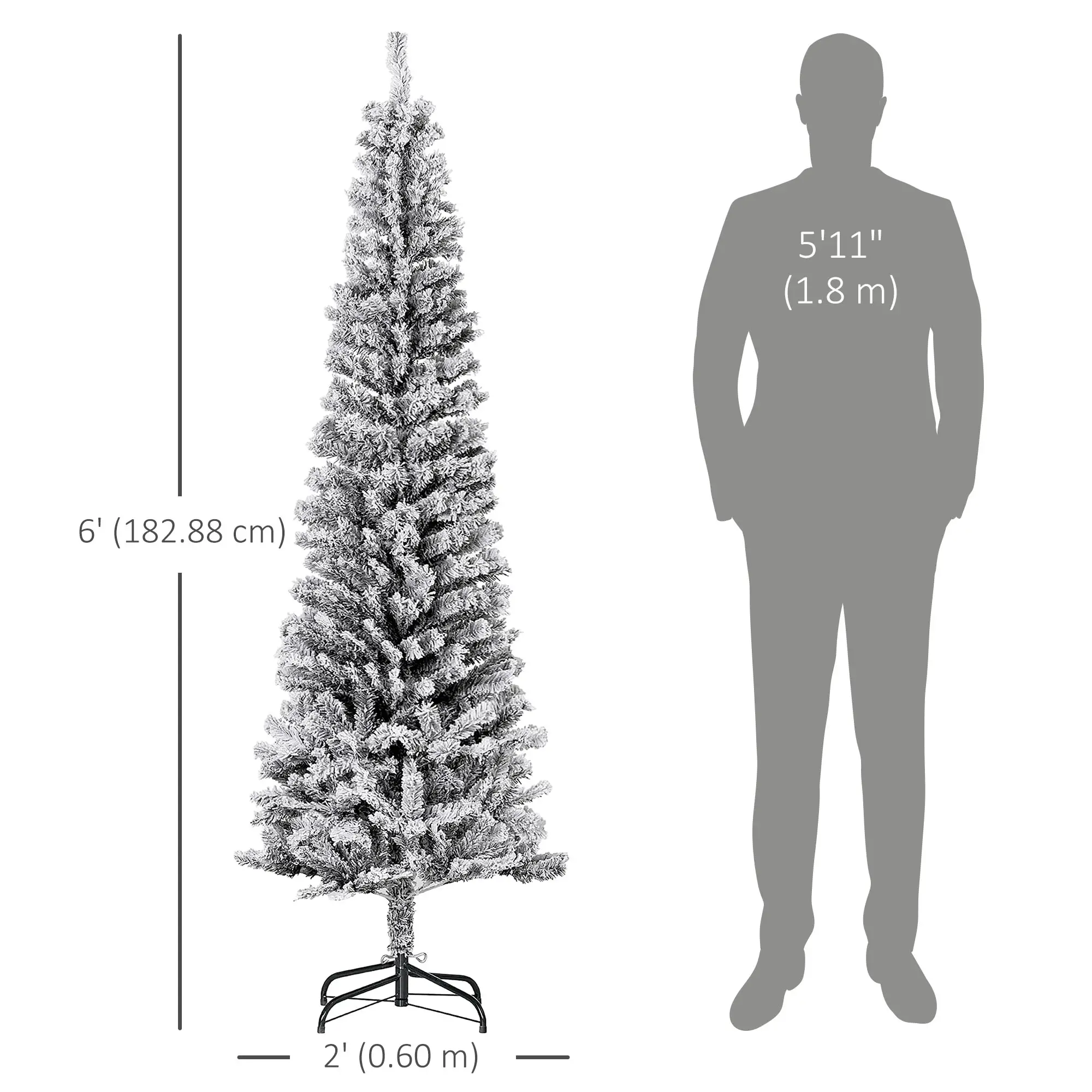 6ft Flocked Pencil Christmas Tree, Realistic Branch Tips, Black - Image 3
