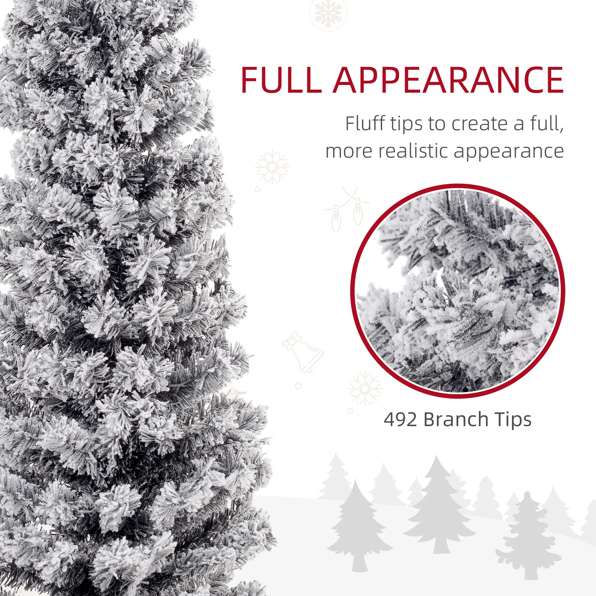 6ft Flocked Pencil Christmas Tree, Realistic Branch Tips, Black - Image 5