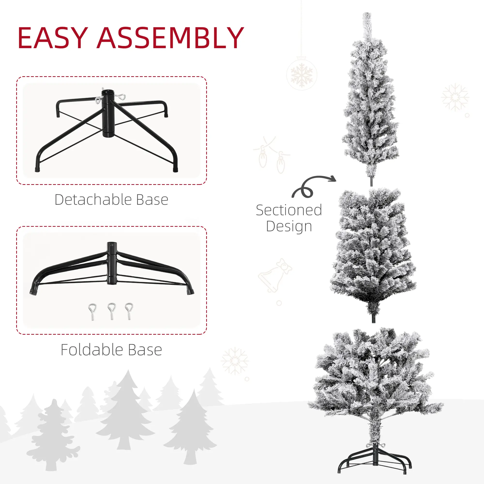 6ft Flocked Pencil Christmas Tree, Realistic Branch Tips, Black - Image 6
