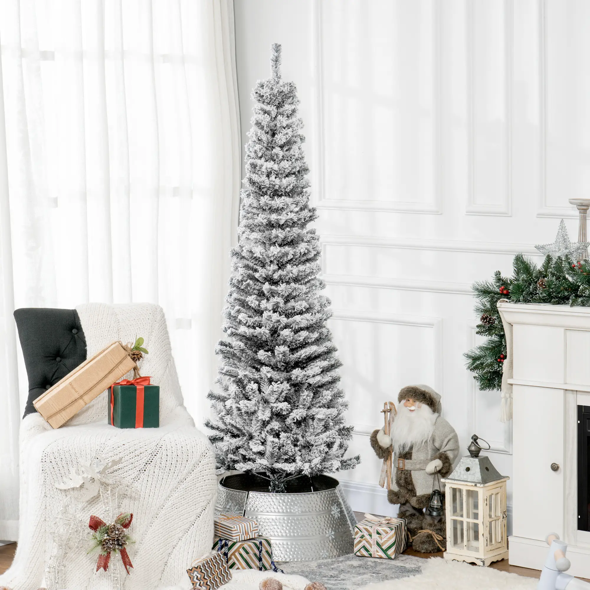 6ft Flocked Pencil Christmas Tree, Realistic Branch Tips, Black - Image 8
