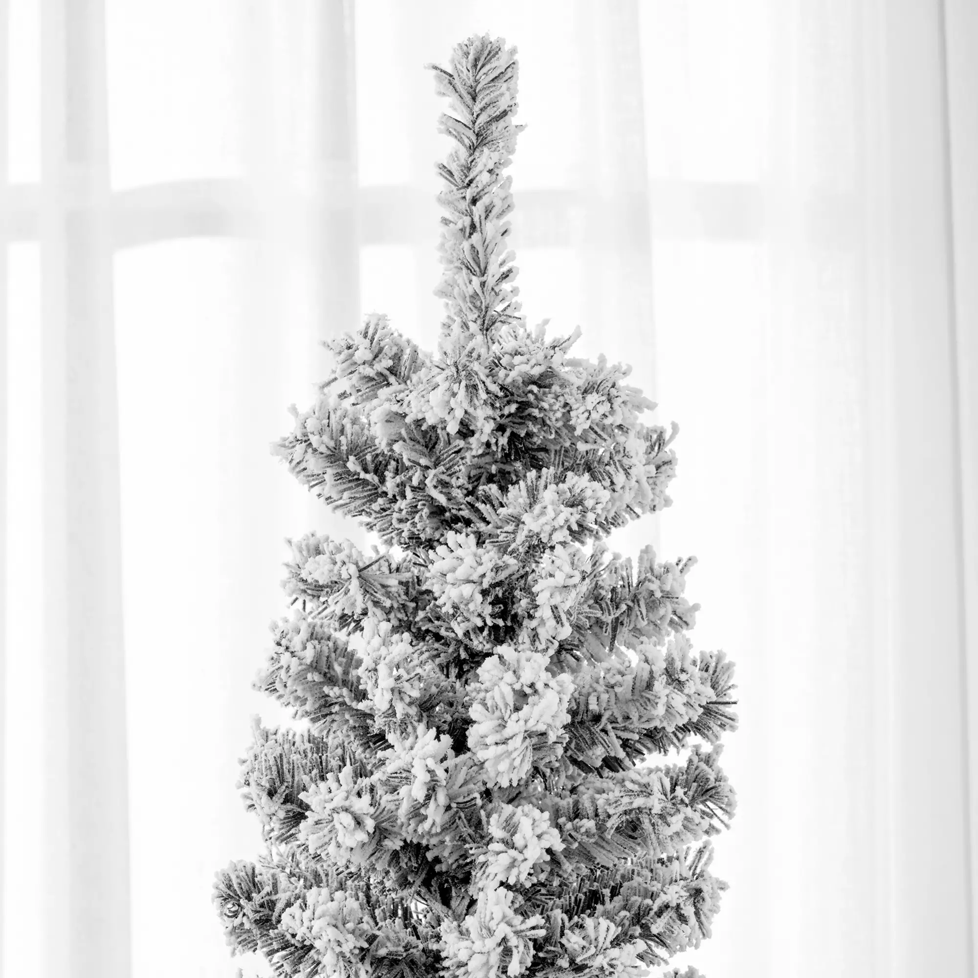 6ft Flocked Pencil Christmas Tree, Realistic Branch Tips, Black - Image 9