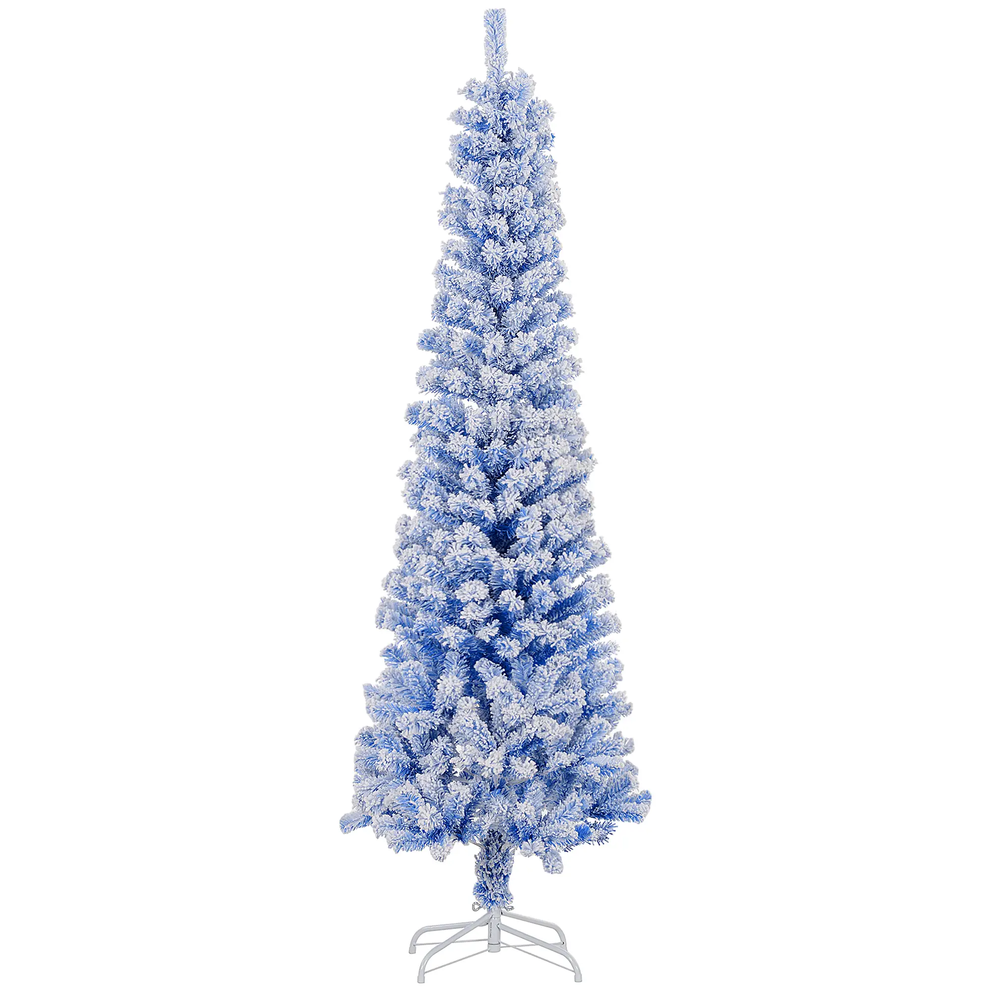 6ft Flocked Pencil Christmas Tree, Realistic Branch Tips, Blue - Image 11