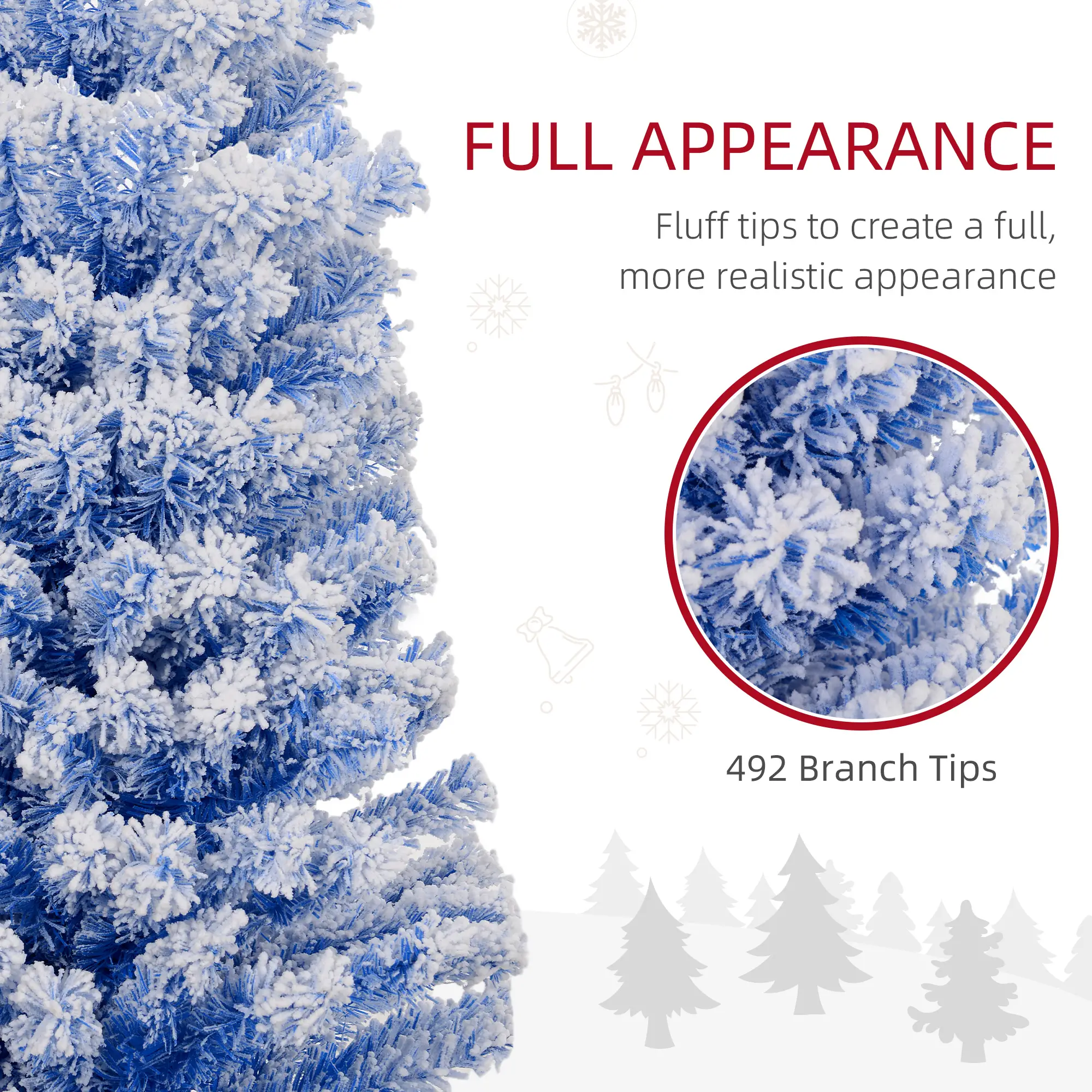 6ft Flocked Pencil Christmas Tree, Realistic Branch Tips, Blue - Image 5