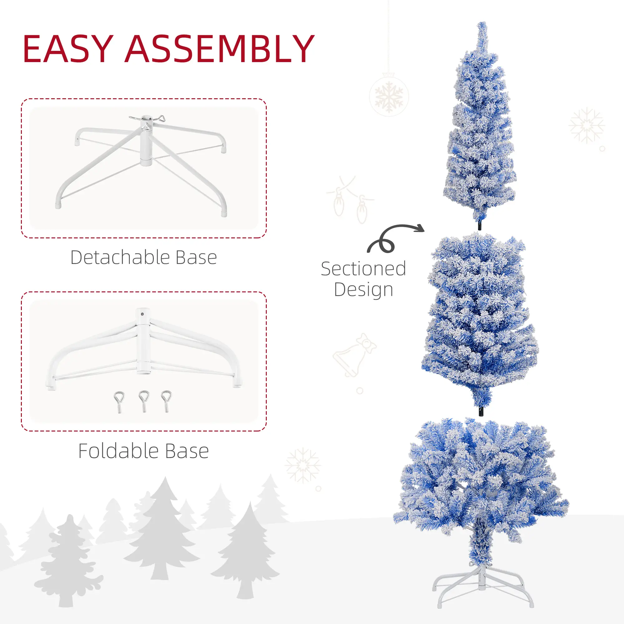 6ft Flocked Pencil Christmas Tree, Realistic Branch Tips, Blue - Image 6
