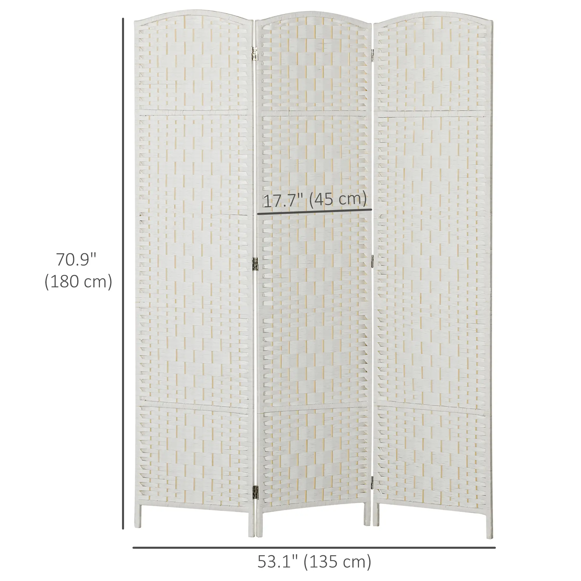 6ft Folding Room Divider, 3 Panel Wooden Partition, White - Image 3