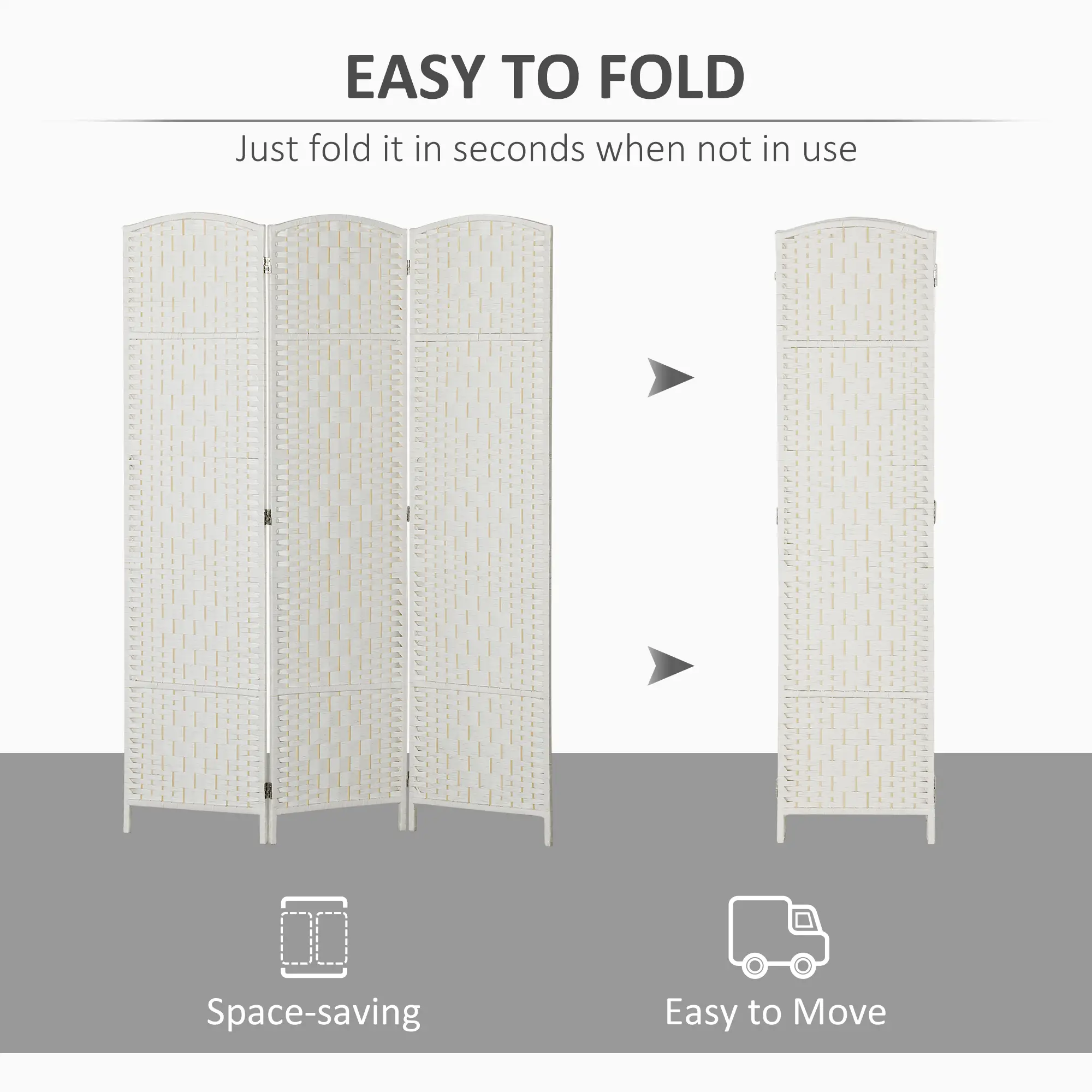 6ft Folding Room Divider, 3 Panel Wooden Partition, White - Image 4