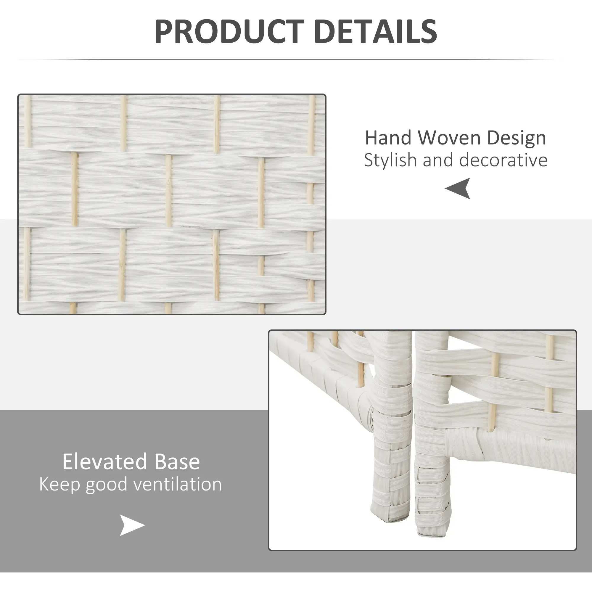 6ft Folding Room Divider, 3 Panel Wooden Partition, White - Image 6