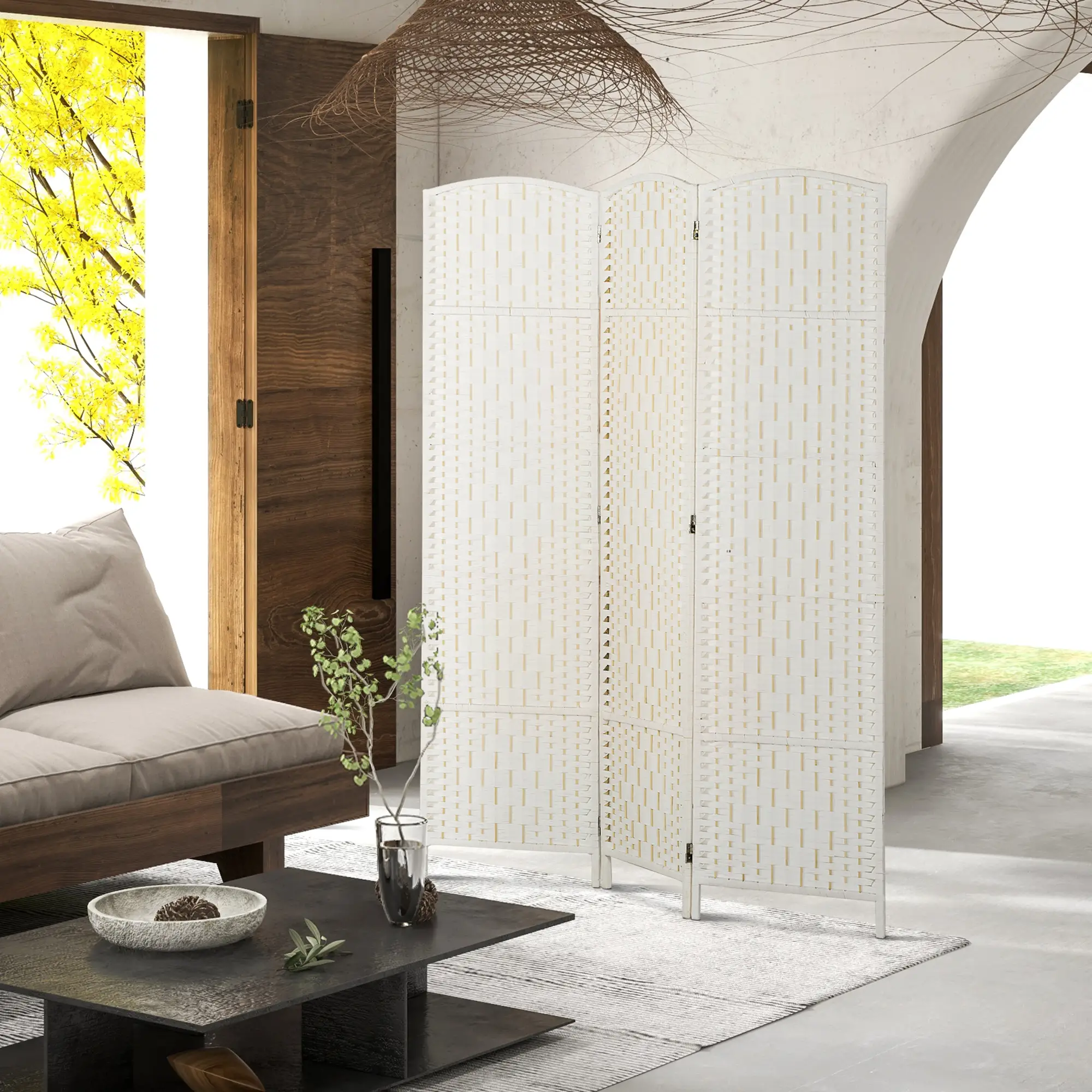 6ft Folding Room Divider, 3 Panel Wooden Partition, White - Image 7