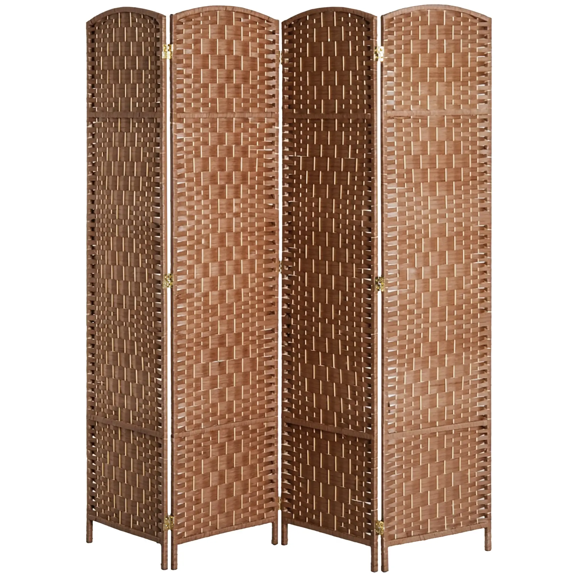 6ft Folding Room Divider, 4 Panel Wooden Frame, Natural
