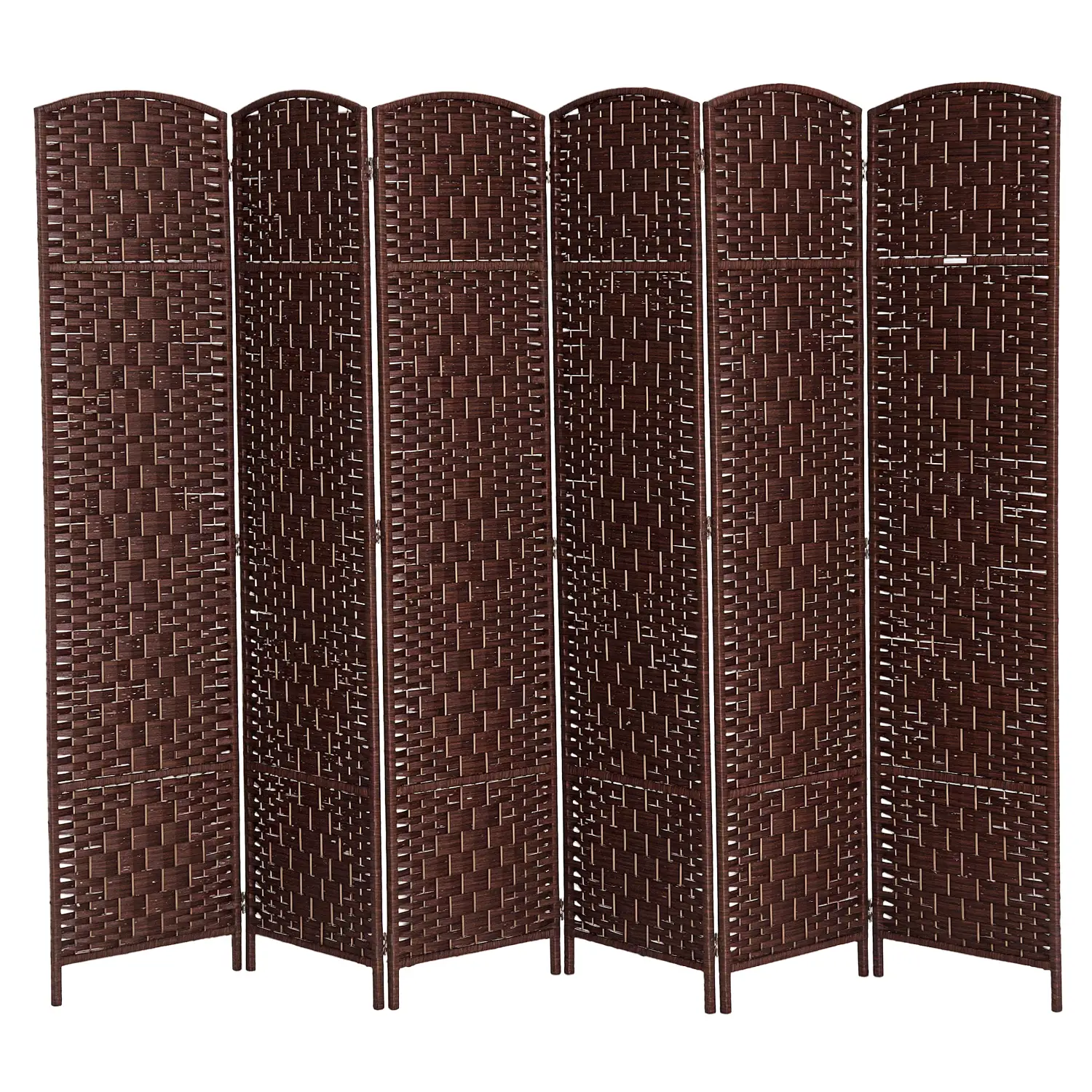 6ft Folding Room Divider, 6 Panel Wooden Frame, Brown