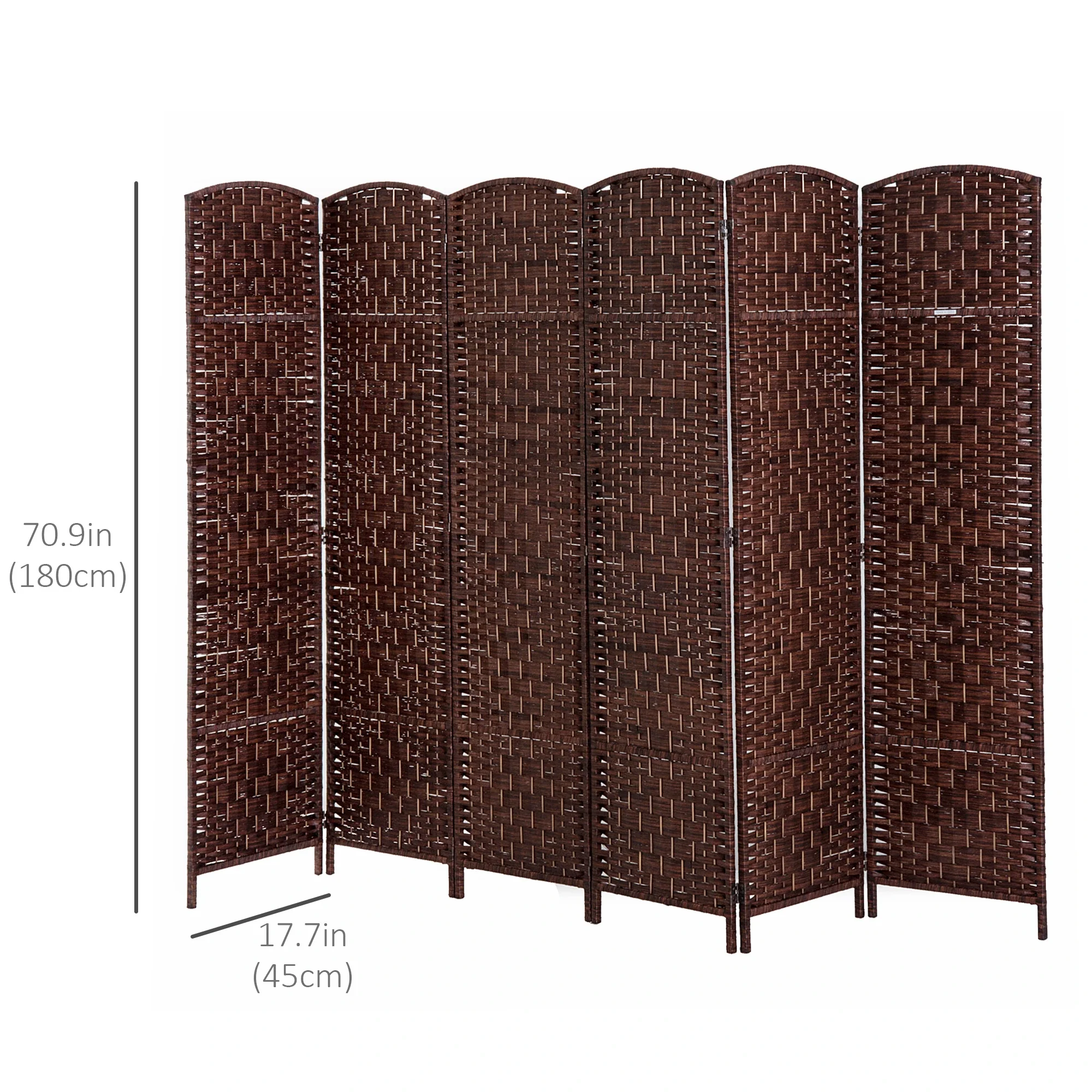6ft Folding Room Divider, 6 Panel Wooden Frame, Brown - Image 3