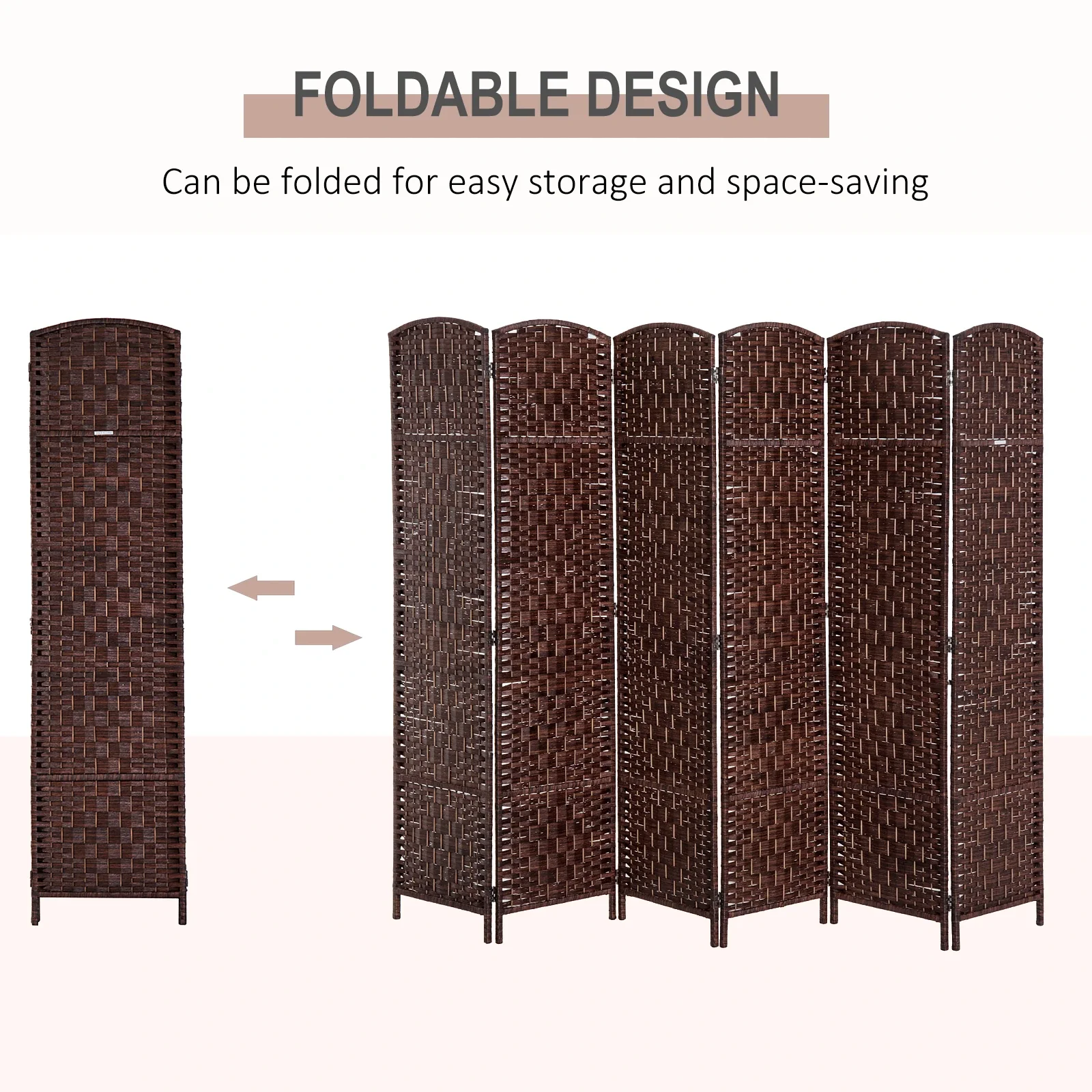 6ft Folding Room Divider, 6 Panel Wooden Frame, Brown - Image 4
