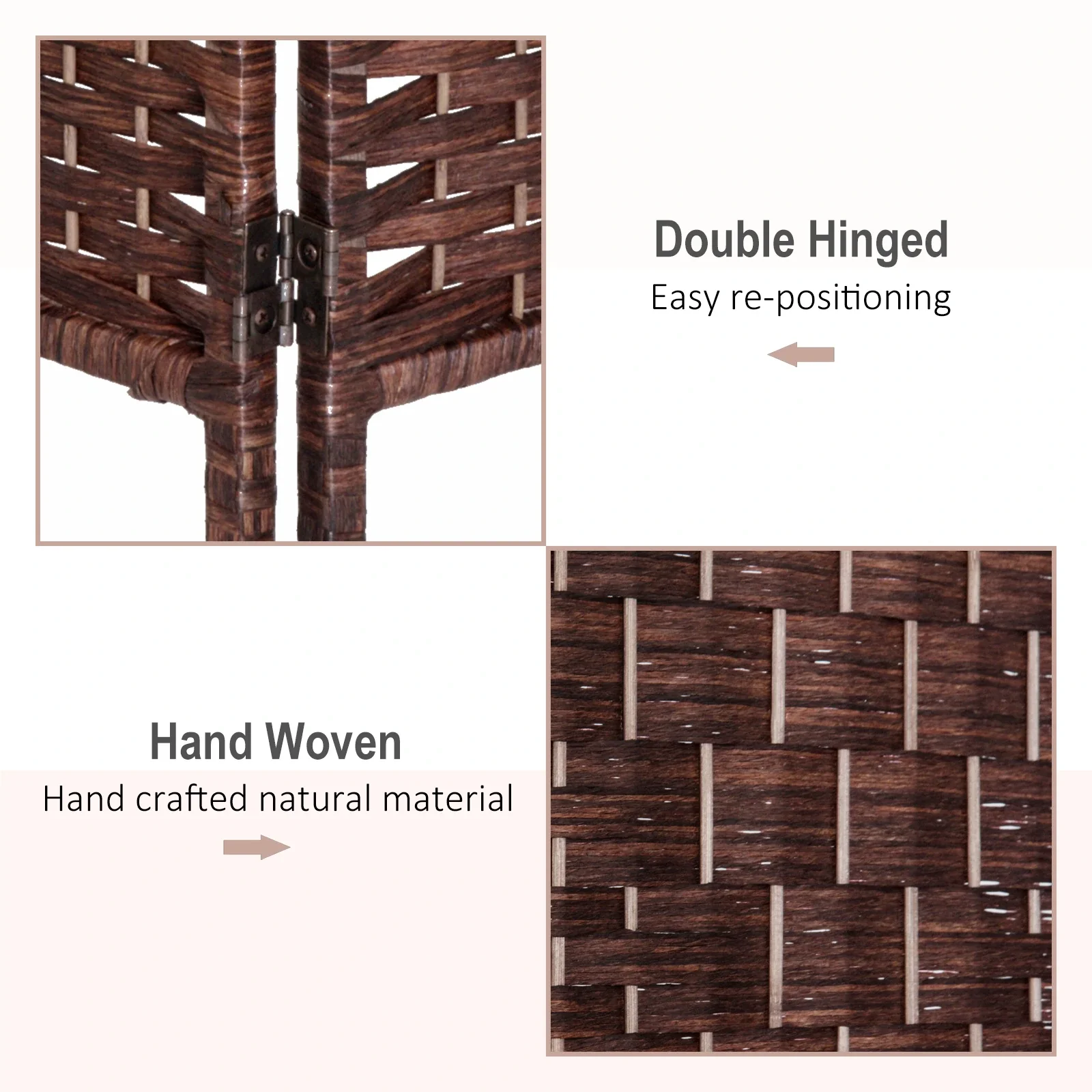 6ft Folding Room Divider, 6 Panel Wooden Frame, Brown - Image 5