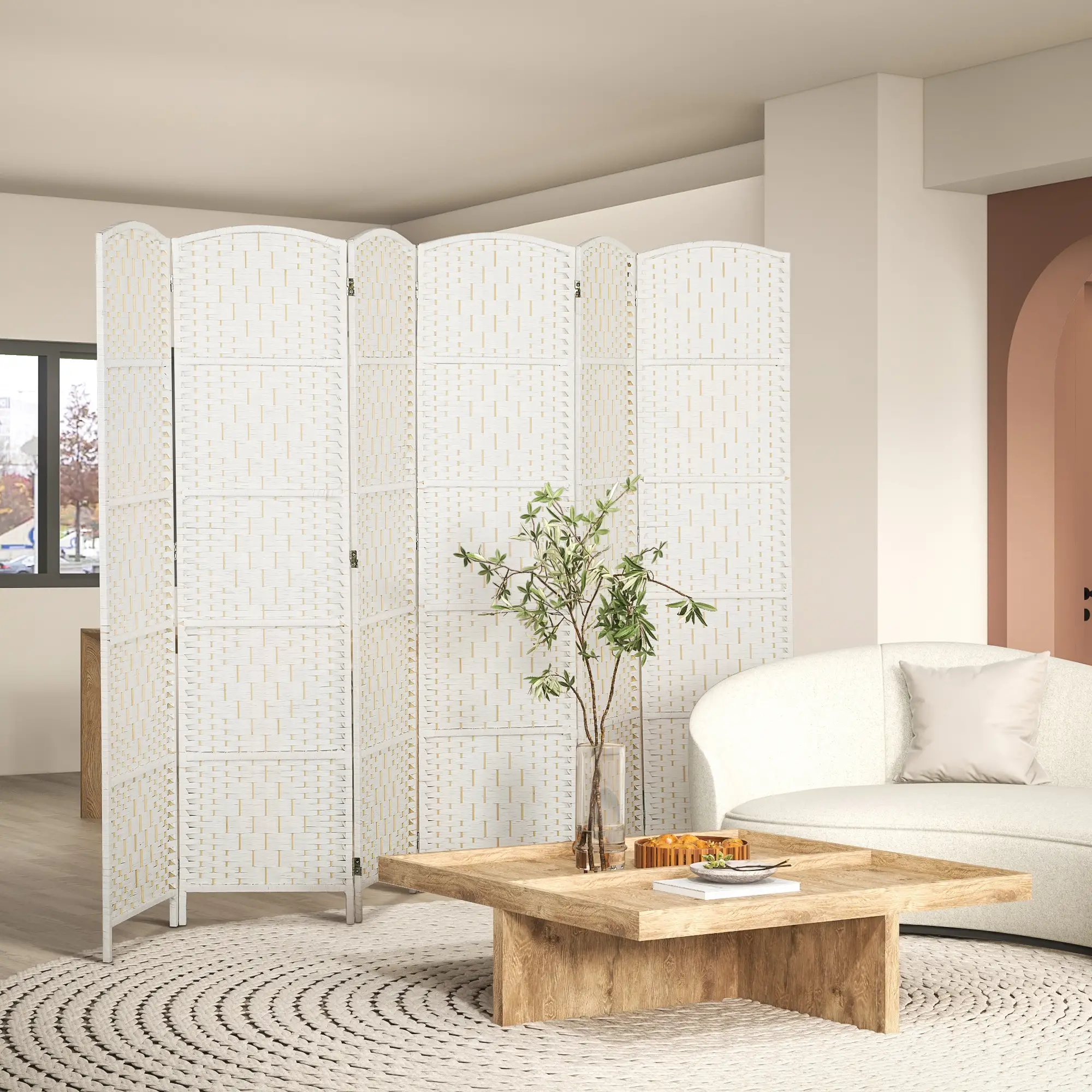 6ft Folding Room Divider, Wooden Frame, Natural - Image 2