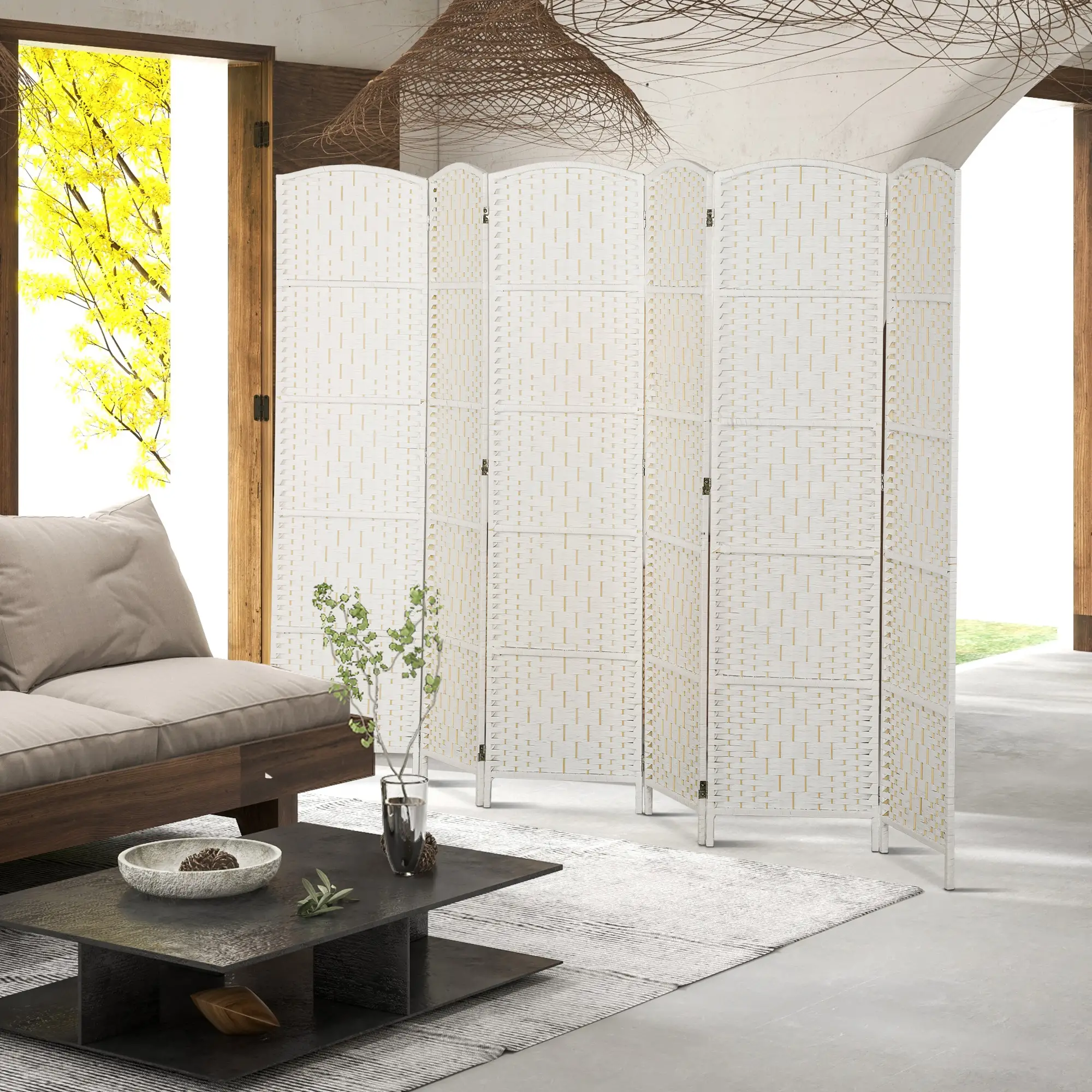 6ft Folding Room Divider, Wooden Frame, Natural - Image 7