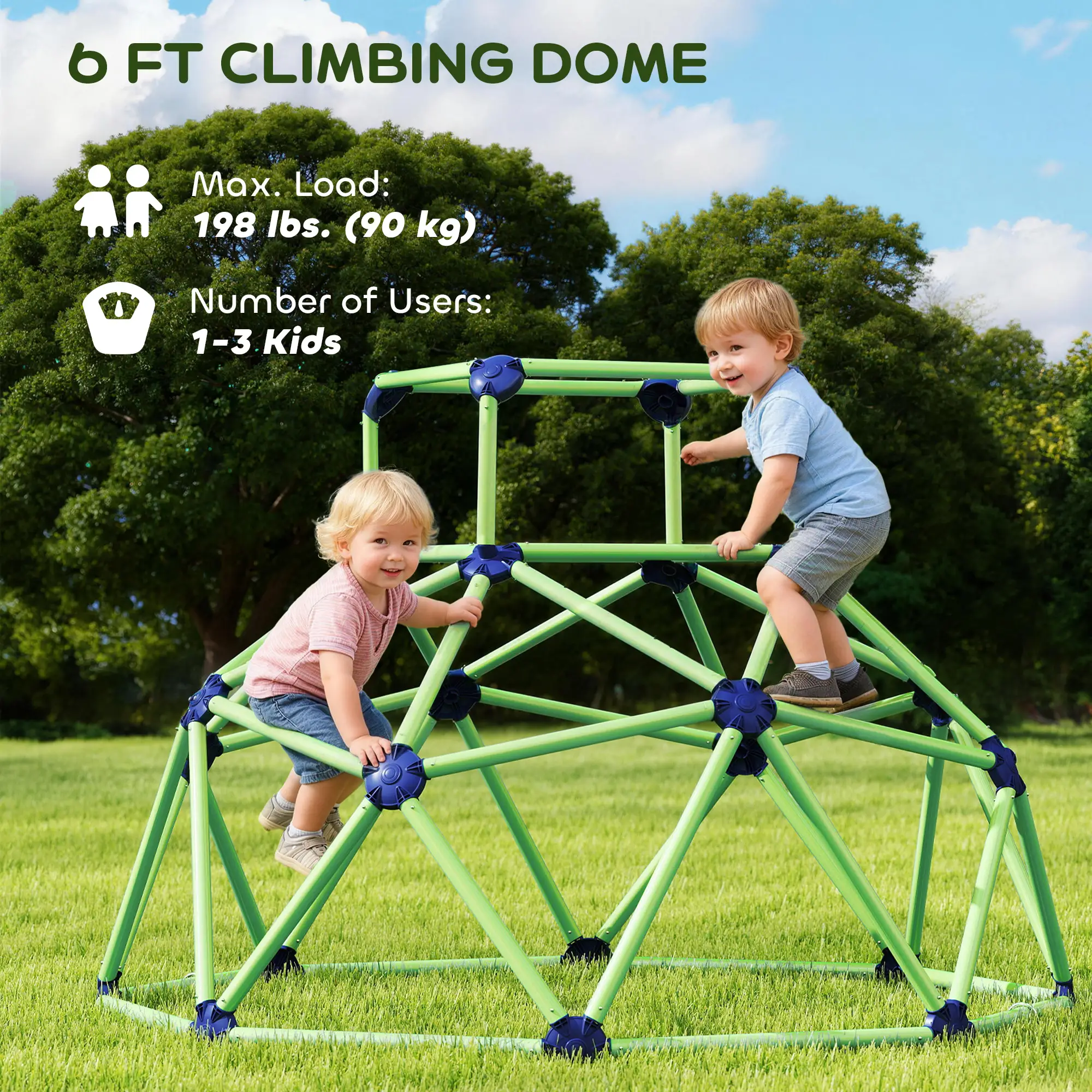 6FT Green Geometric Dome Climber, Indoor Outdoor Jungle Gym, Green - Image 4