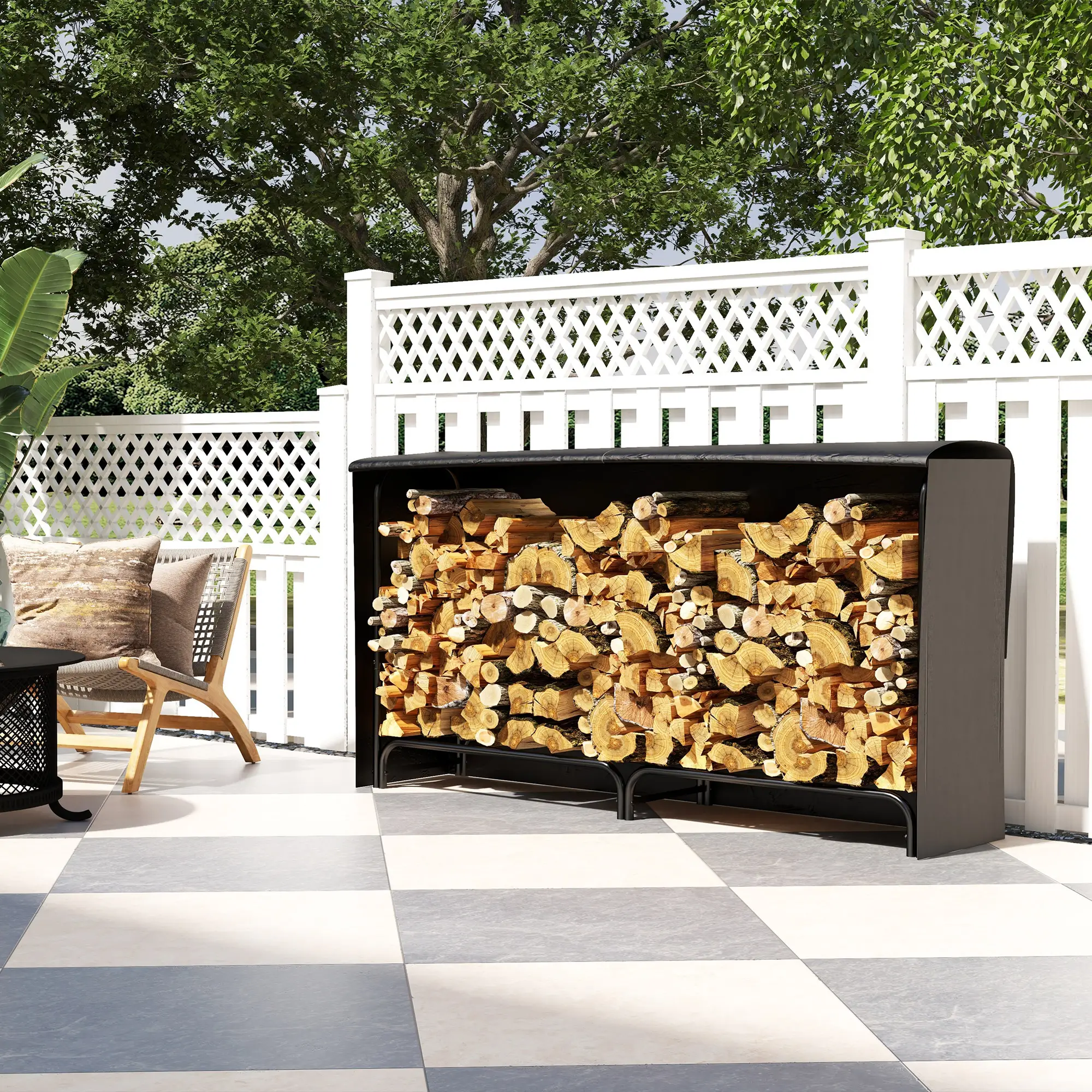 6ft Outdoor Firewood Rack with Cover, Adjustable Log Holder, Black - Image 10