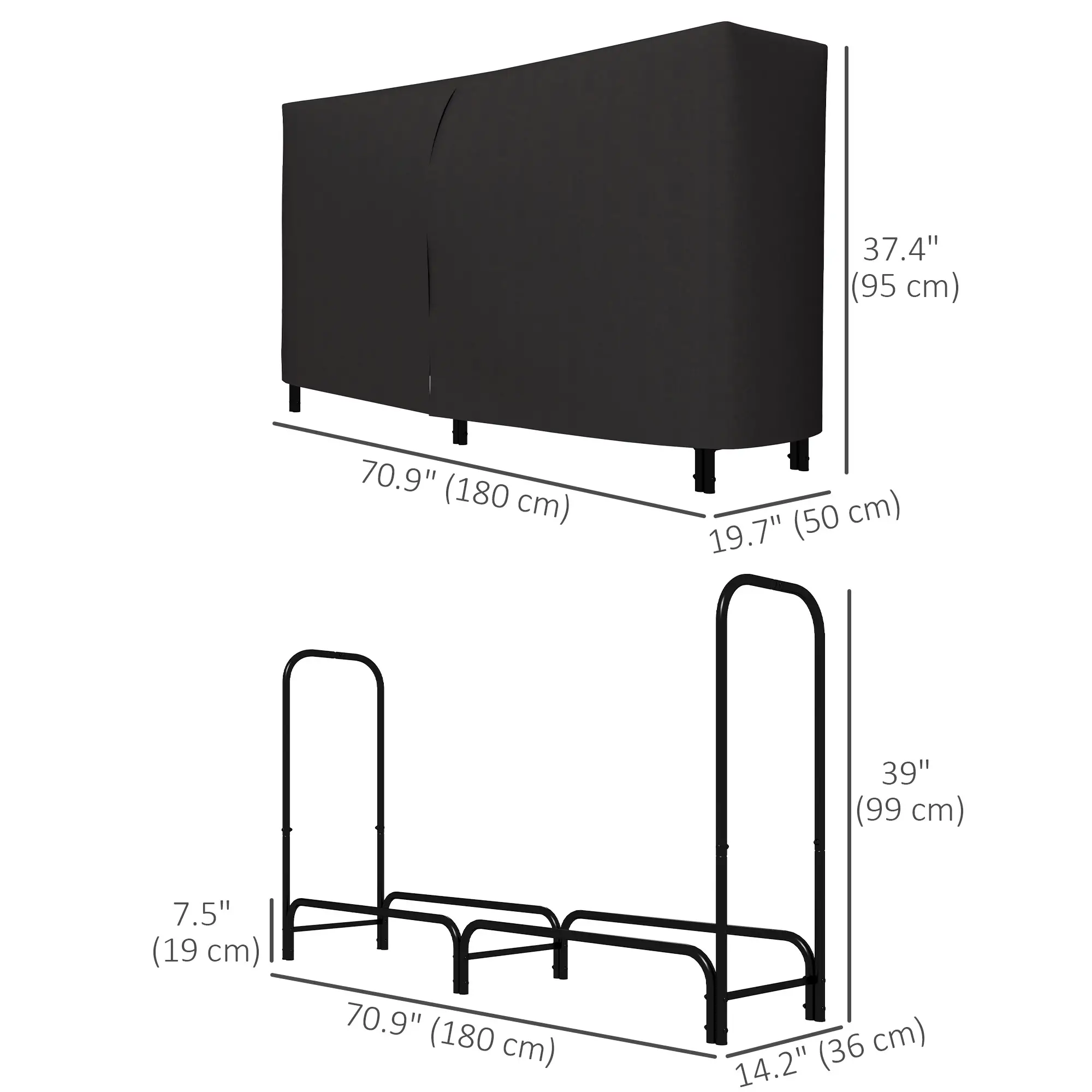 6ft Outdoor Firewood Rack with Cover, Adjustable Log Holder, Black - Image 3