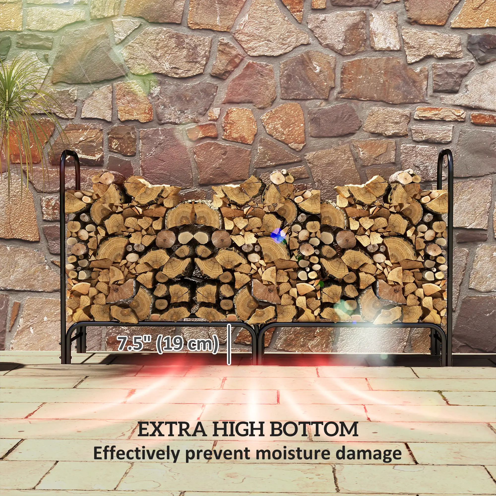 6ft Outdoor Firewood Rack with Cover, Adjustable Log Holder, Black - Image 5