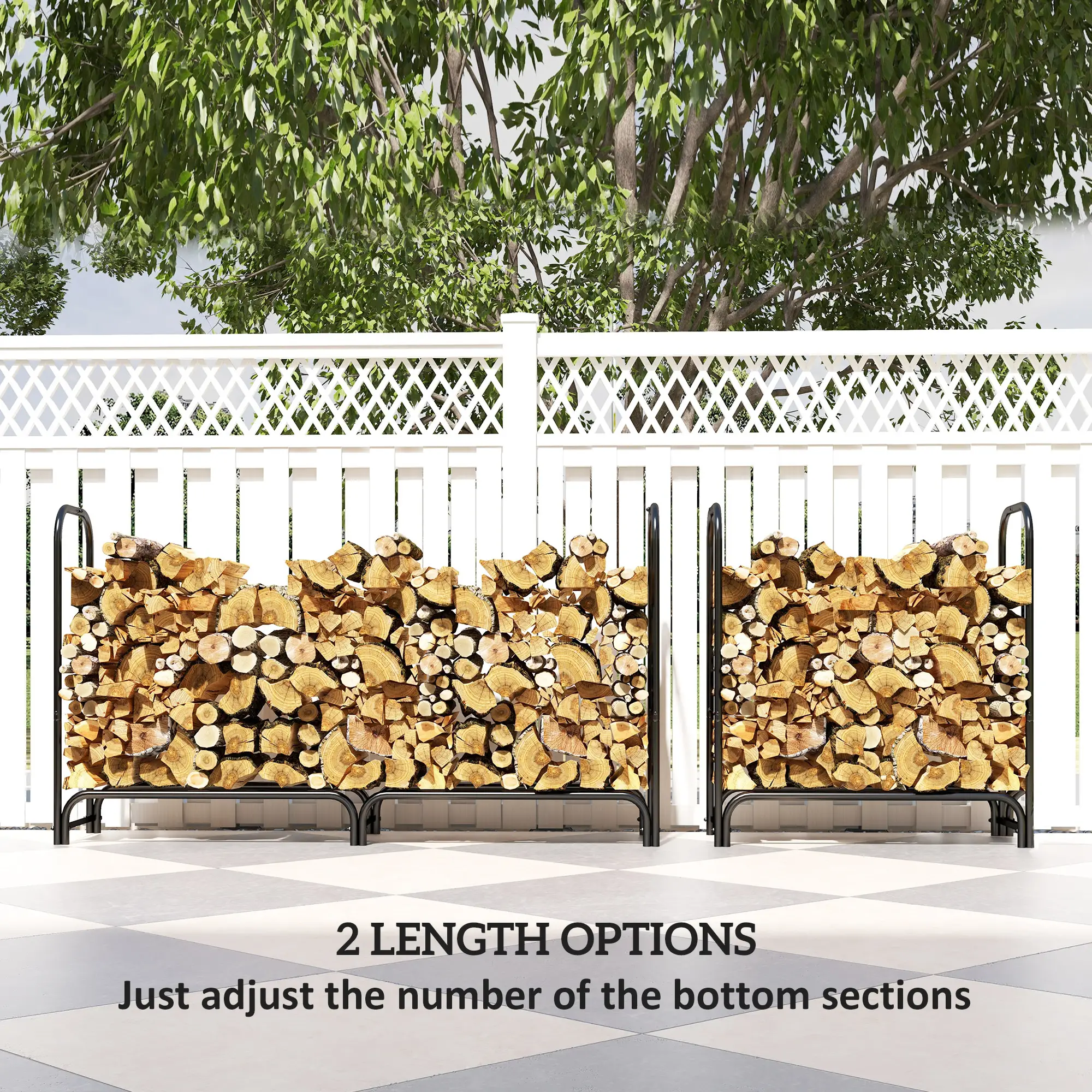 6ft Outdoor Firewood Rack with Cover, Adjustable Log Holder, Black - Image 7