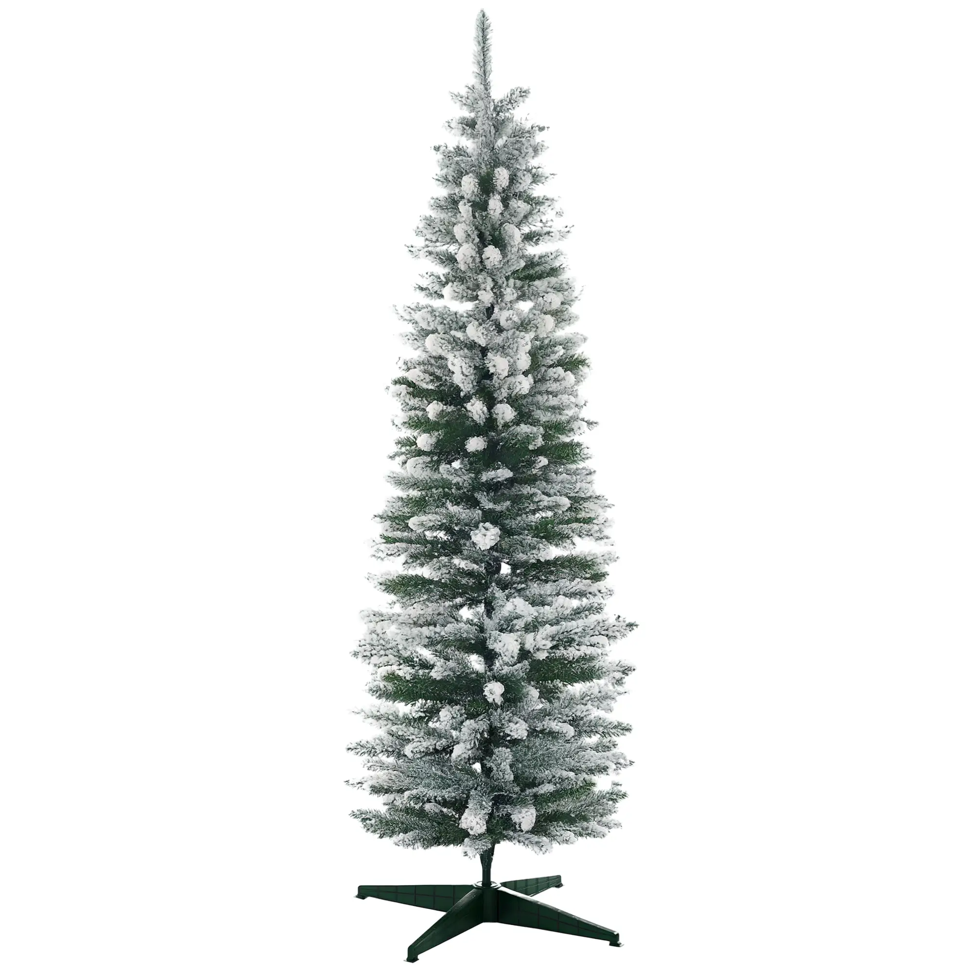 6ft Pencil Artificial Christmas Tree, Snow Flocked Branches, Green