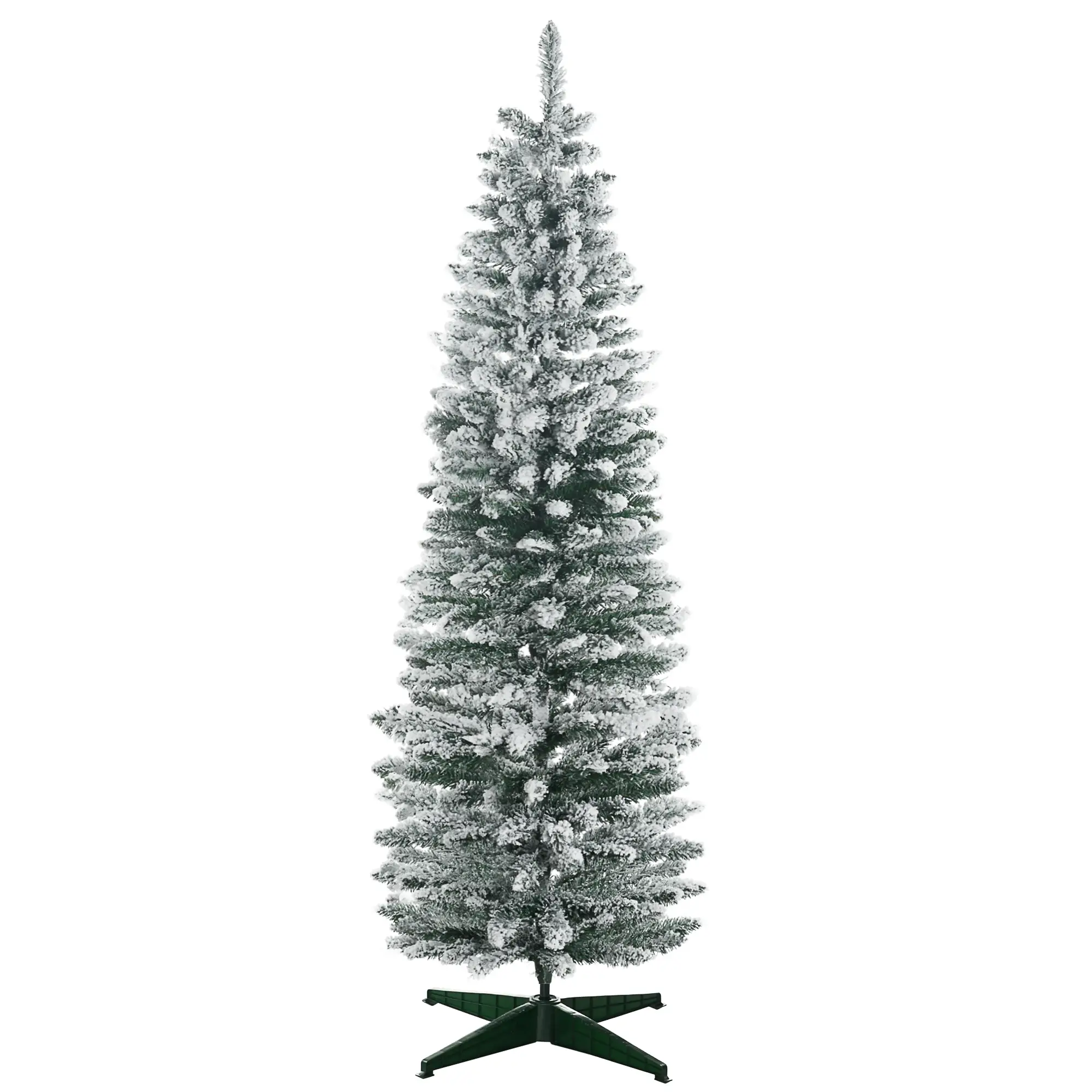 6ft Pencil Artificial Christmas Tree, Snow Flocked Branches, Green - Image 11
