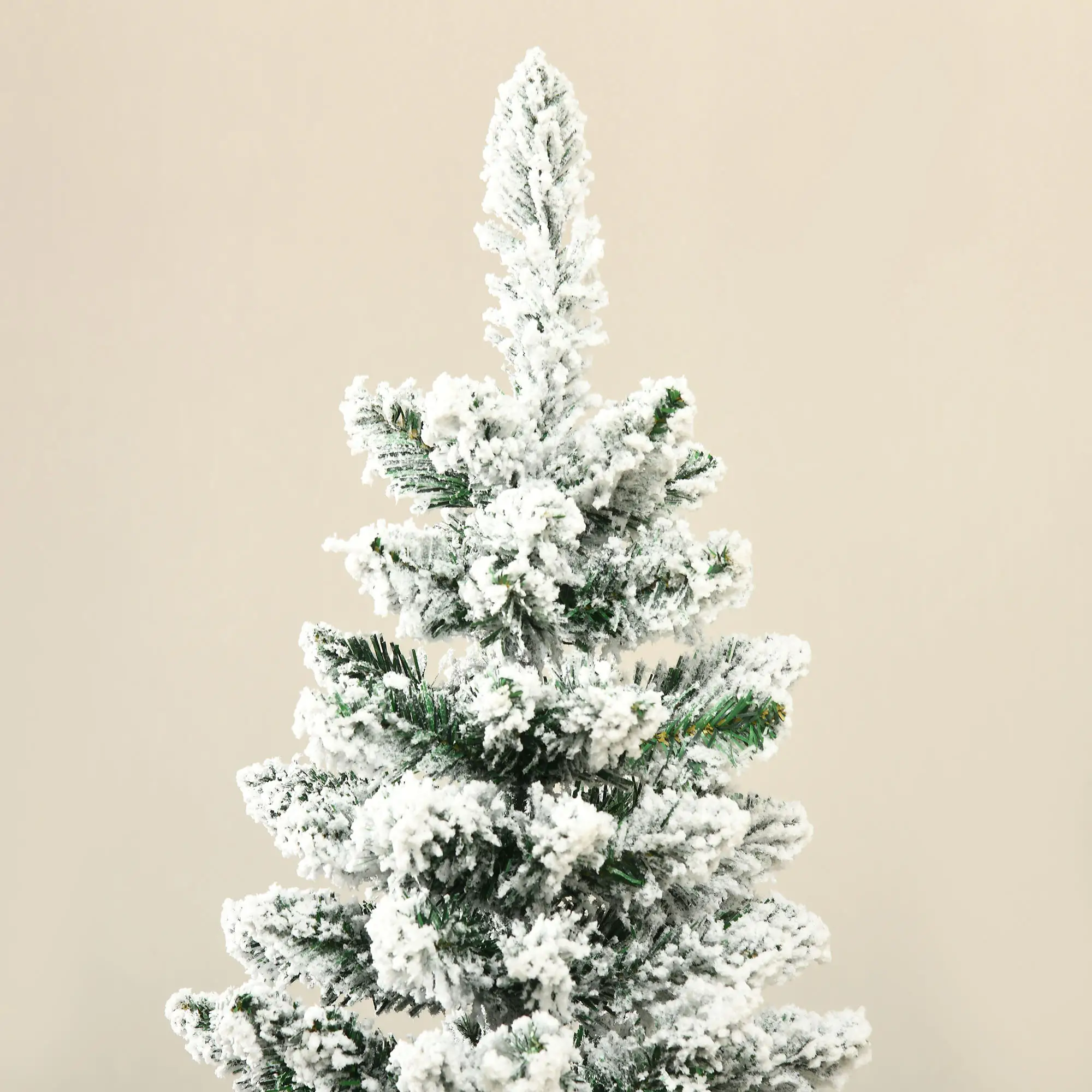 6ft Pencil Artificial Christmas Tree, Snow Flocked Branches, Green - Image 9
