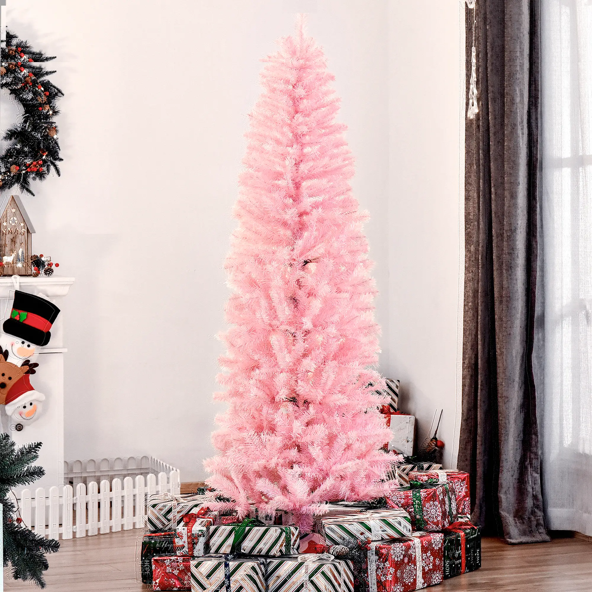 6FT Pop-up Artificial Christmas Tree Holiday Xmas Holiday Pencil Tree Decoration with Automatic Open for Home Party, Pink - Image 2