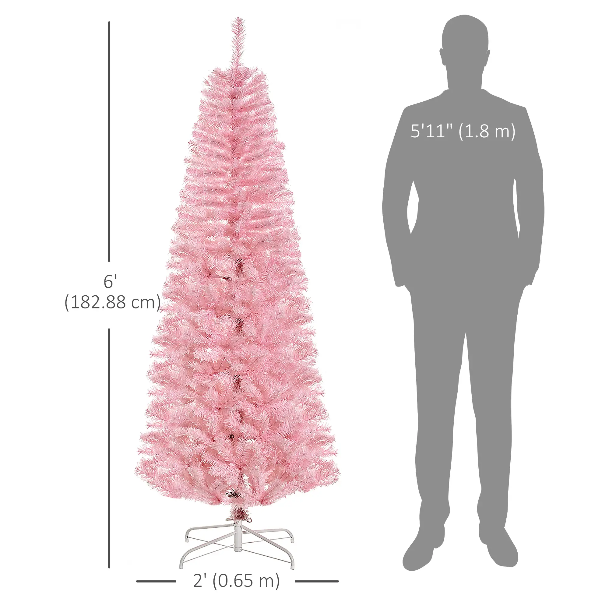 6FT Pop-up Artificial Christmas Tree Holiday Xmas Holiday Pencil Tree Decoration with Automatic Open for Home Party, Pink - Image 3