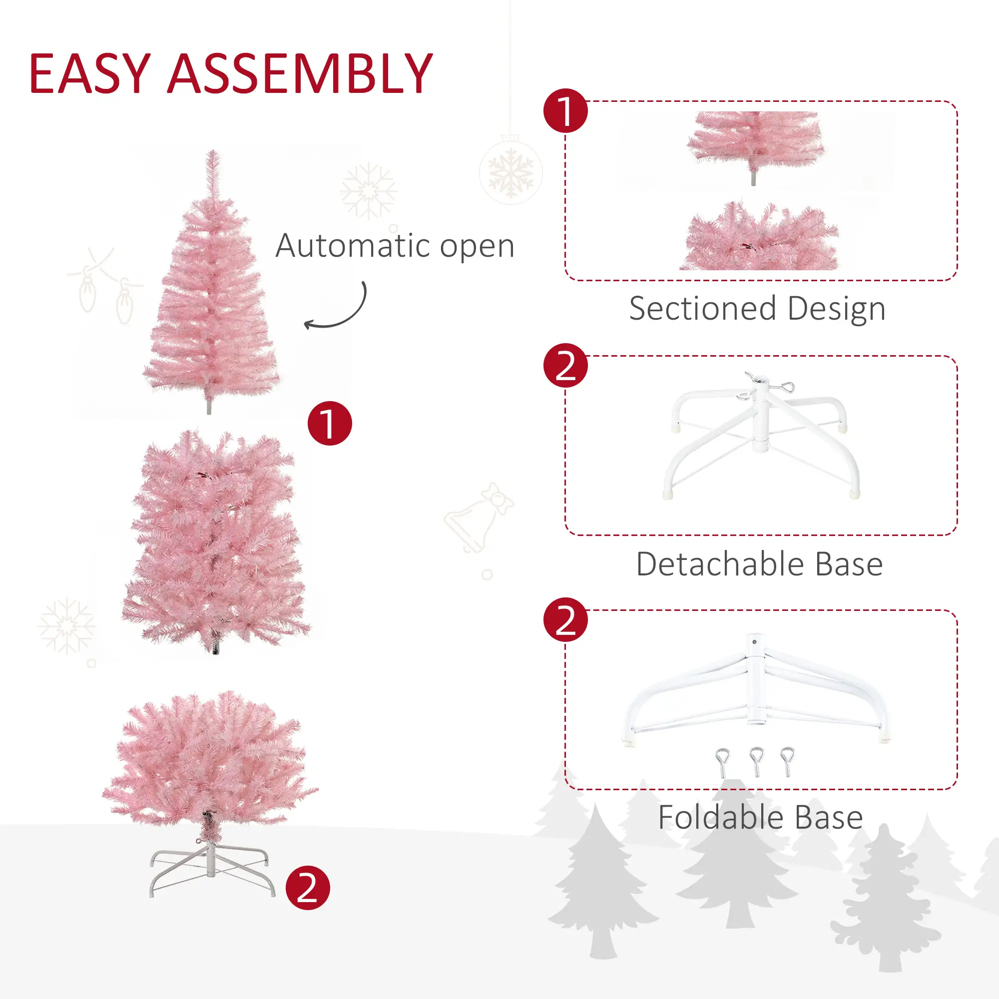 6FT Pop-up Artificial Christmas Tree Holiday Xmas Holiday Pencil Tree Decoration with Automatic Open for Home Party, Pink - Image 6